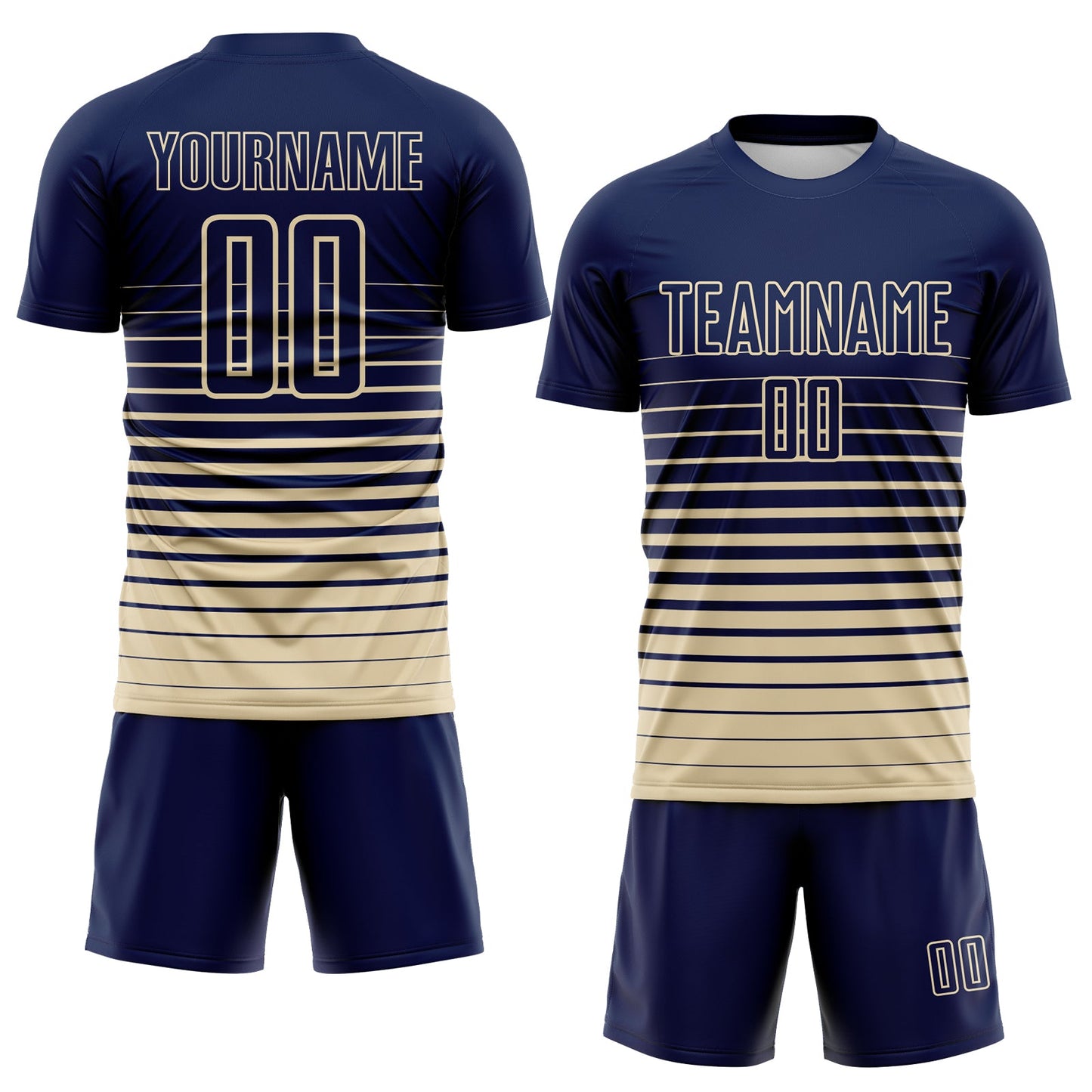 Custom Navy Cream Gradient Pinstripe Sublimation Soccer Uniform Jersey view 2