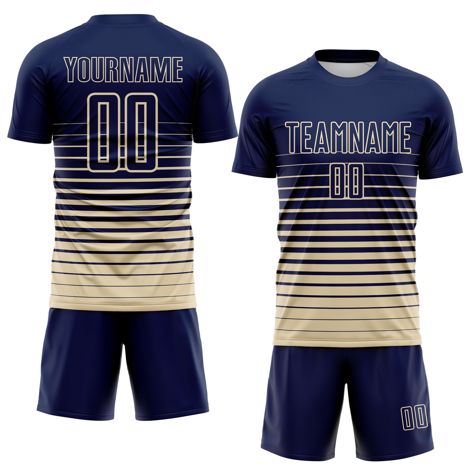 Custom Navy Cream Gradient Pinstripe Sublimation Soccer Uniform Jersey view 2