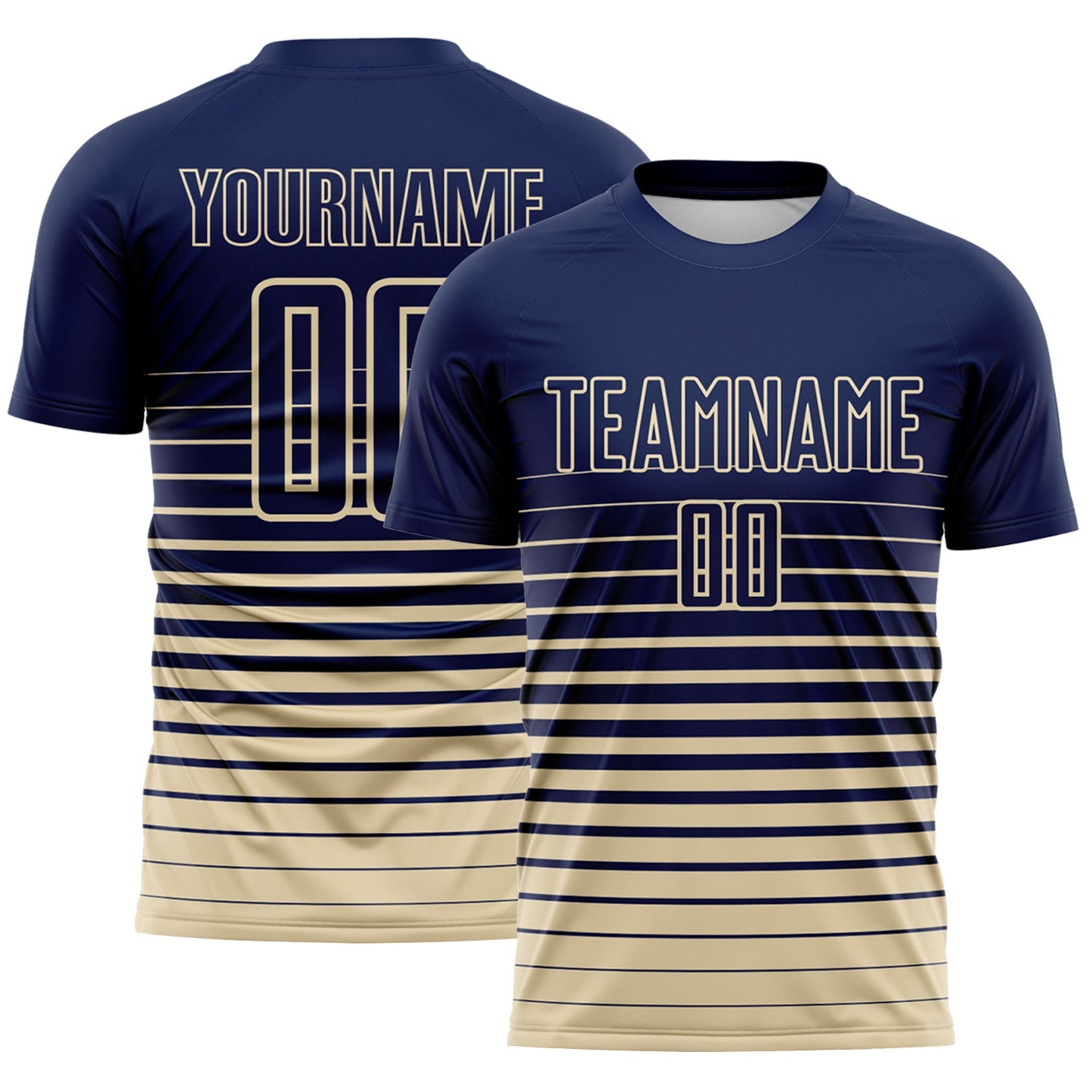 Custom Navy Cream Gradient Pinstripe Sublimation Soccer Uniform Jersey - Main View
