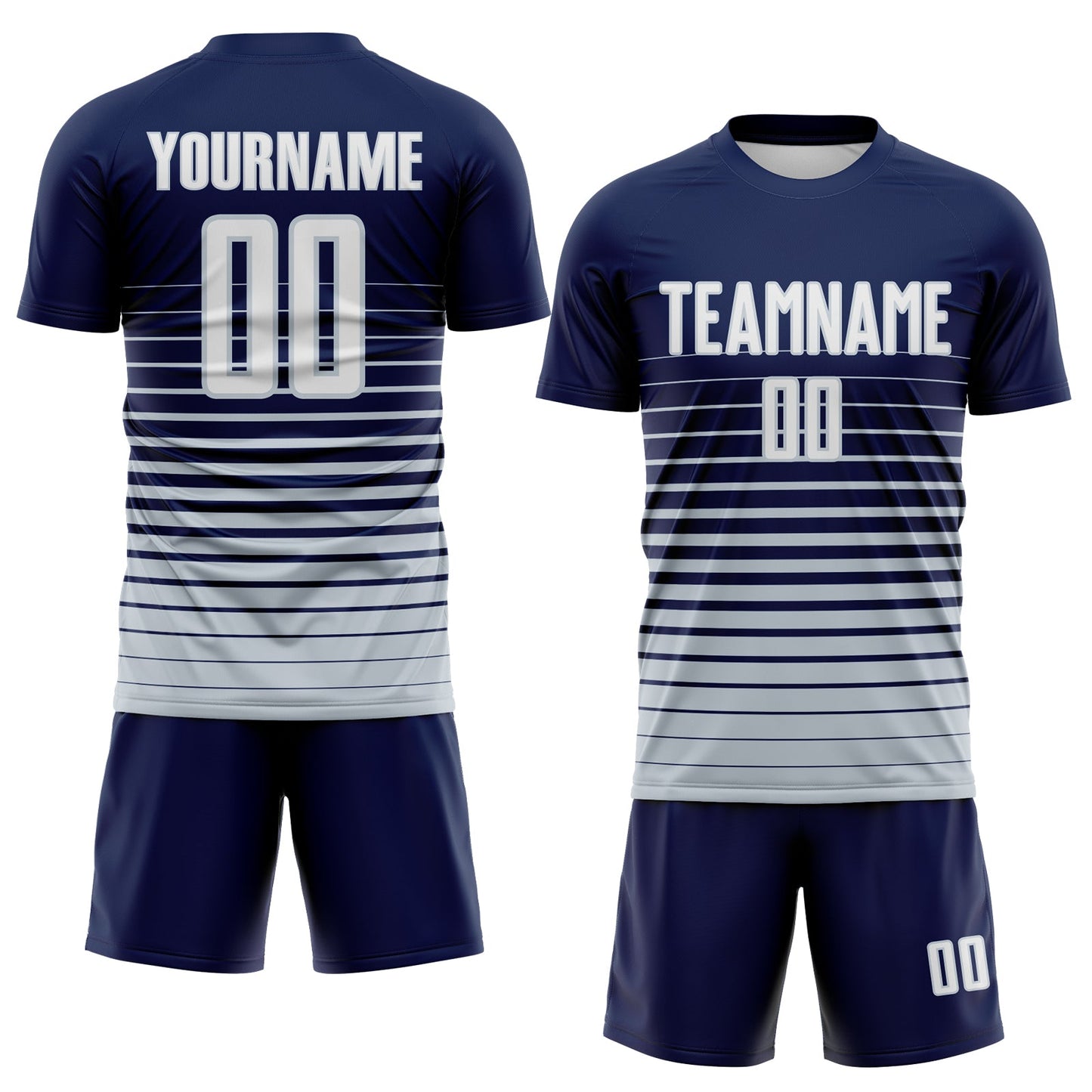 Custom Navy White-Silver Gradient Pinstripe Sublimation Soccer Uniform Jersey view 2