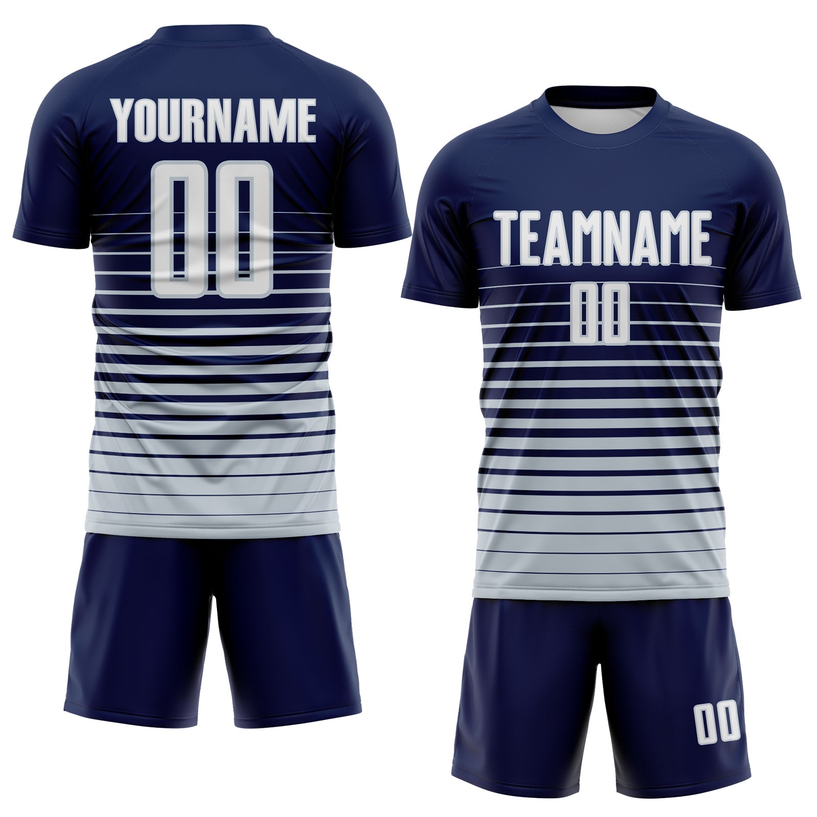Custom Navy White-Silver Gradient Pinstripe Sublimation Soccer Uniform Jersey view 2