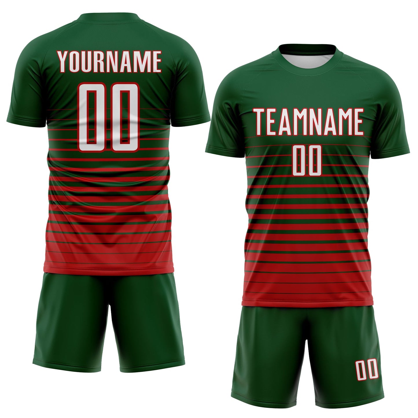 Custom Green White-Red Gradient Pinstripe Sublimation Soccer Uniform Jersey view 2