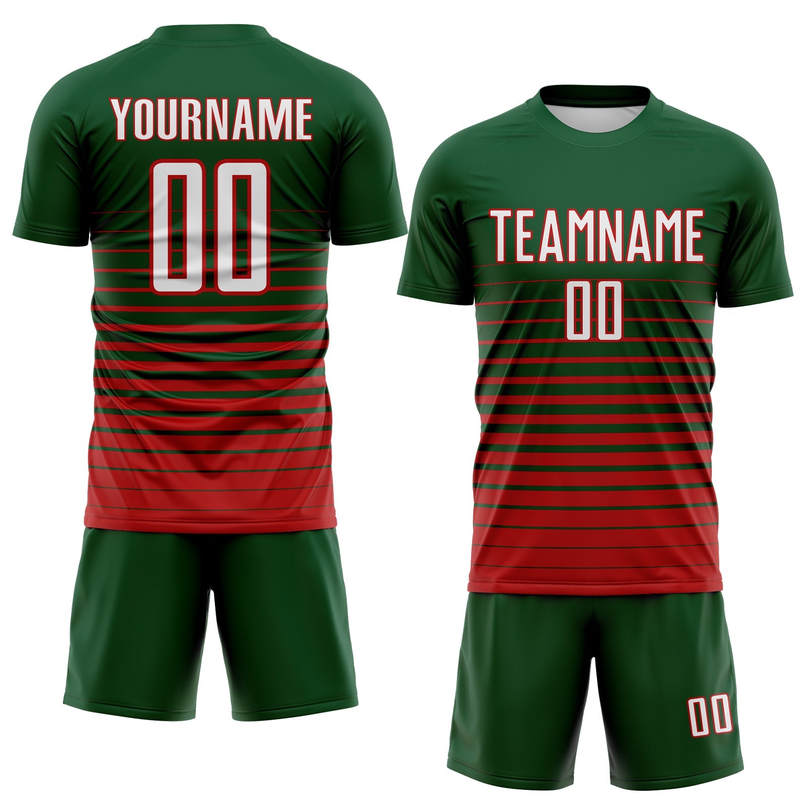 Custom Green White-Red Gradient Pinstripe Sublimation Soccer Uniform Jersey view 2