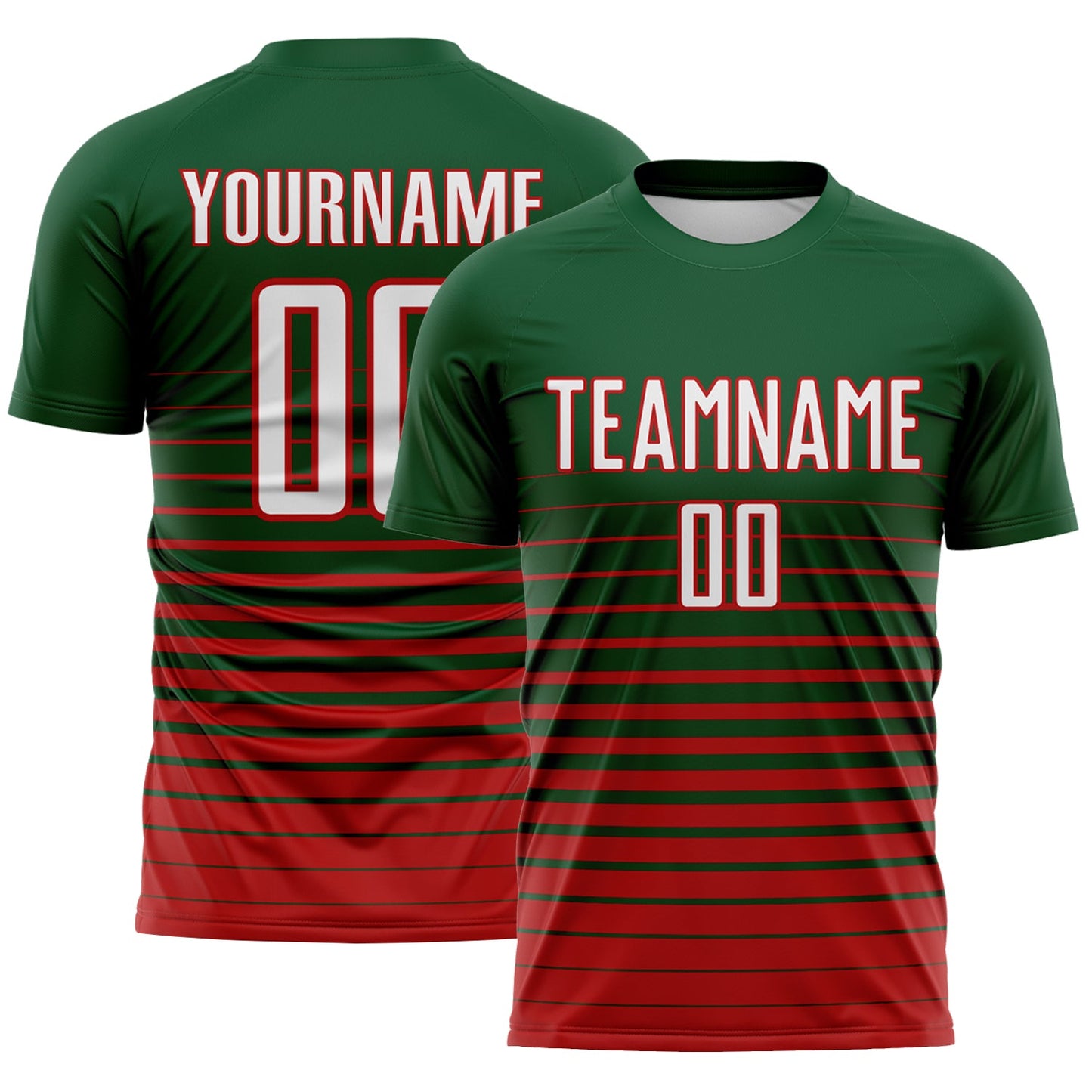 Custom Green White-Red Gradient Pinstripe Sublimation Soccer Uniform Jersey - Main View