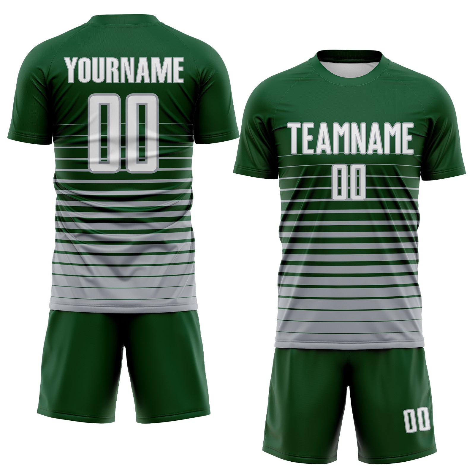 Custom Green White-Gray Gradient Pinstripe Sublimation Soccer Uniform Jersey view 2