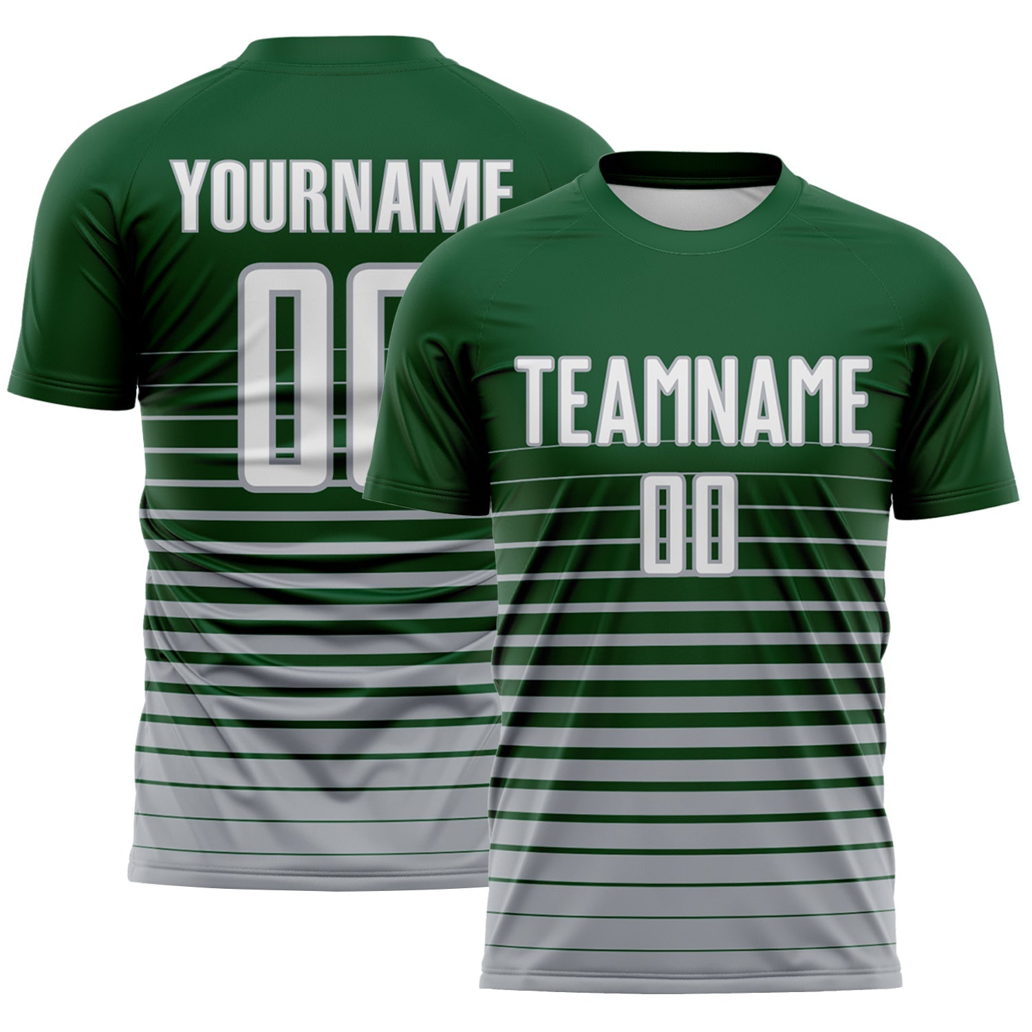 Custom Green White-Gray Gradient Pinstripe Sublimation Soccer Uniform Jersey - Main View