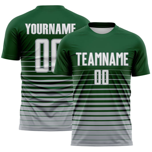 Custom Green White-Gray Gradient Pinstripe Sublimation Soccer Uniform Jersey - Main View