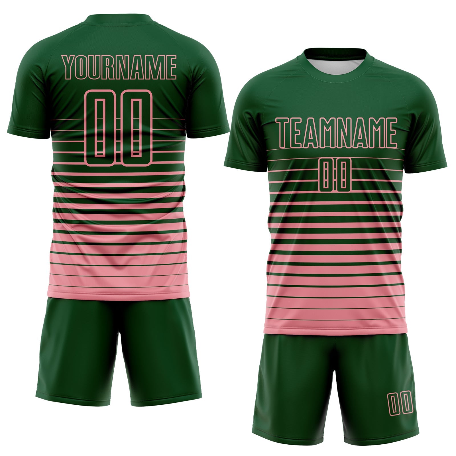 Custom Green Medium Pink Gradient Pinstripe Sublimation Soccer Uniform Jersey view 2