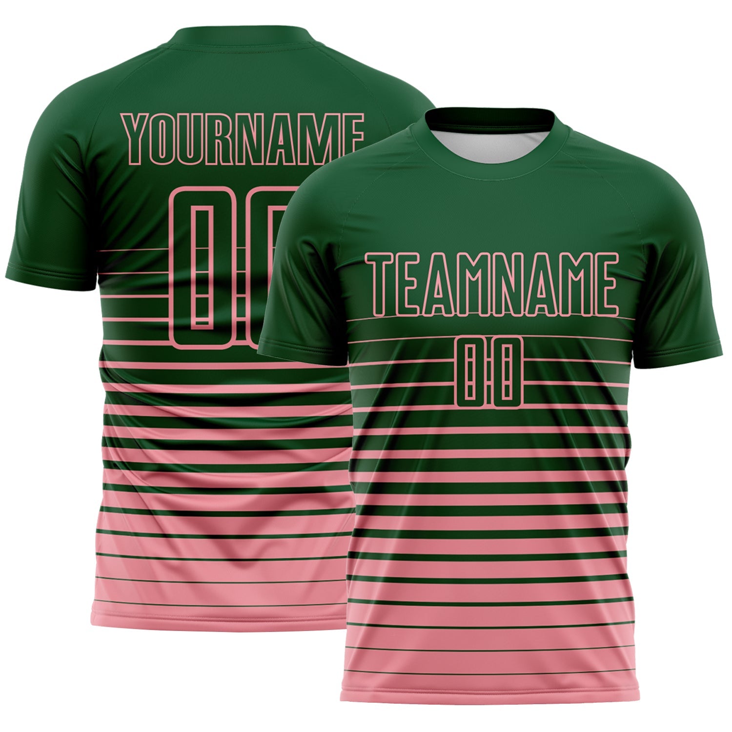 Custom Green Medium Pink Gradient Pinstripe Sublimation Soccer Uniform Jersey - Main View
