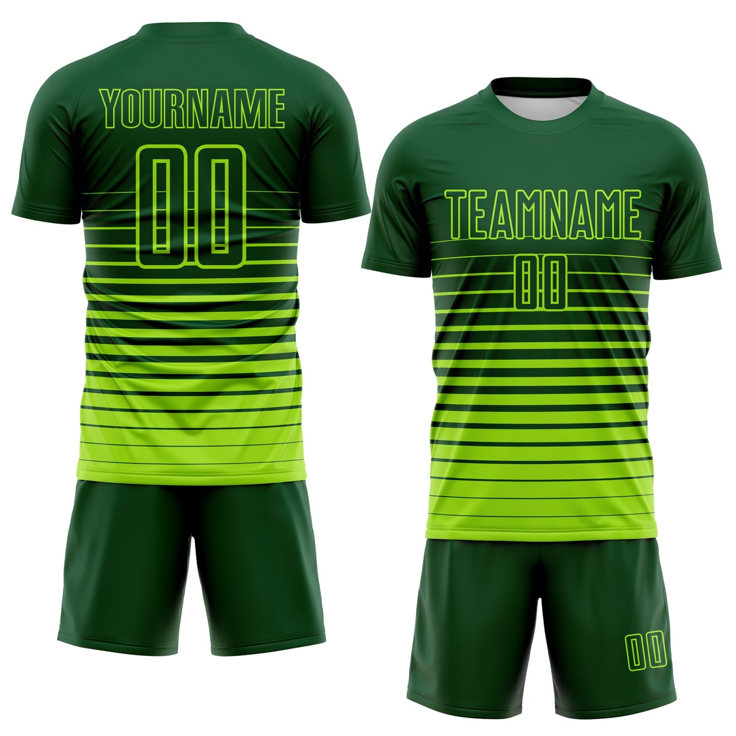 Custom Green Neon Green Gradient Pinstripe Sublimation Soccer Uniform Jersey view 2