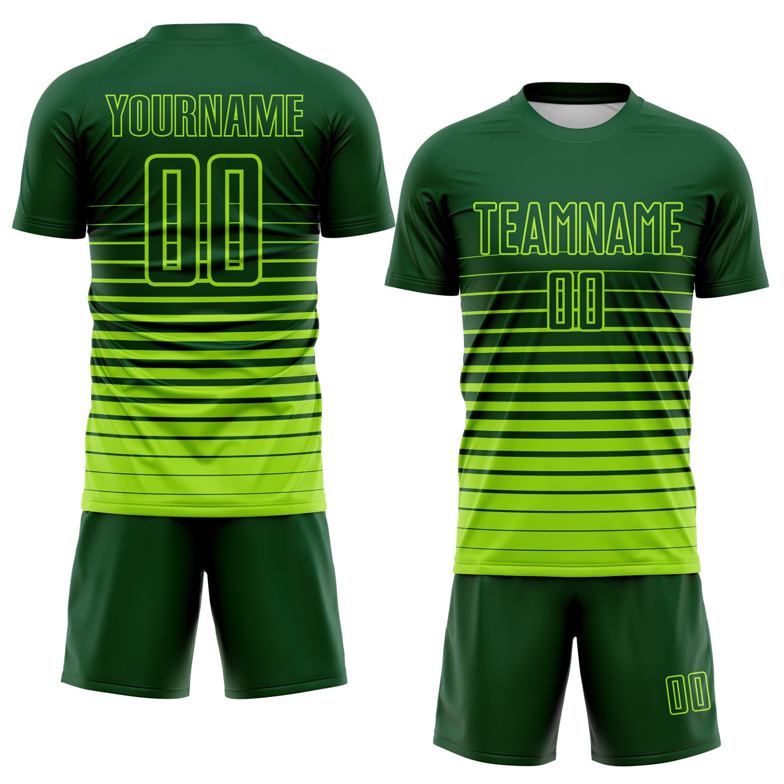 Custom Green Neon Green Gradient Pinstripe Sublimation Soccer Uniform Jersey view 2
