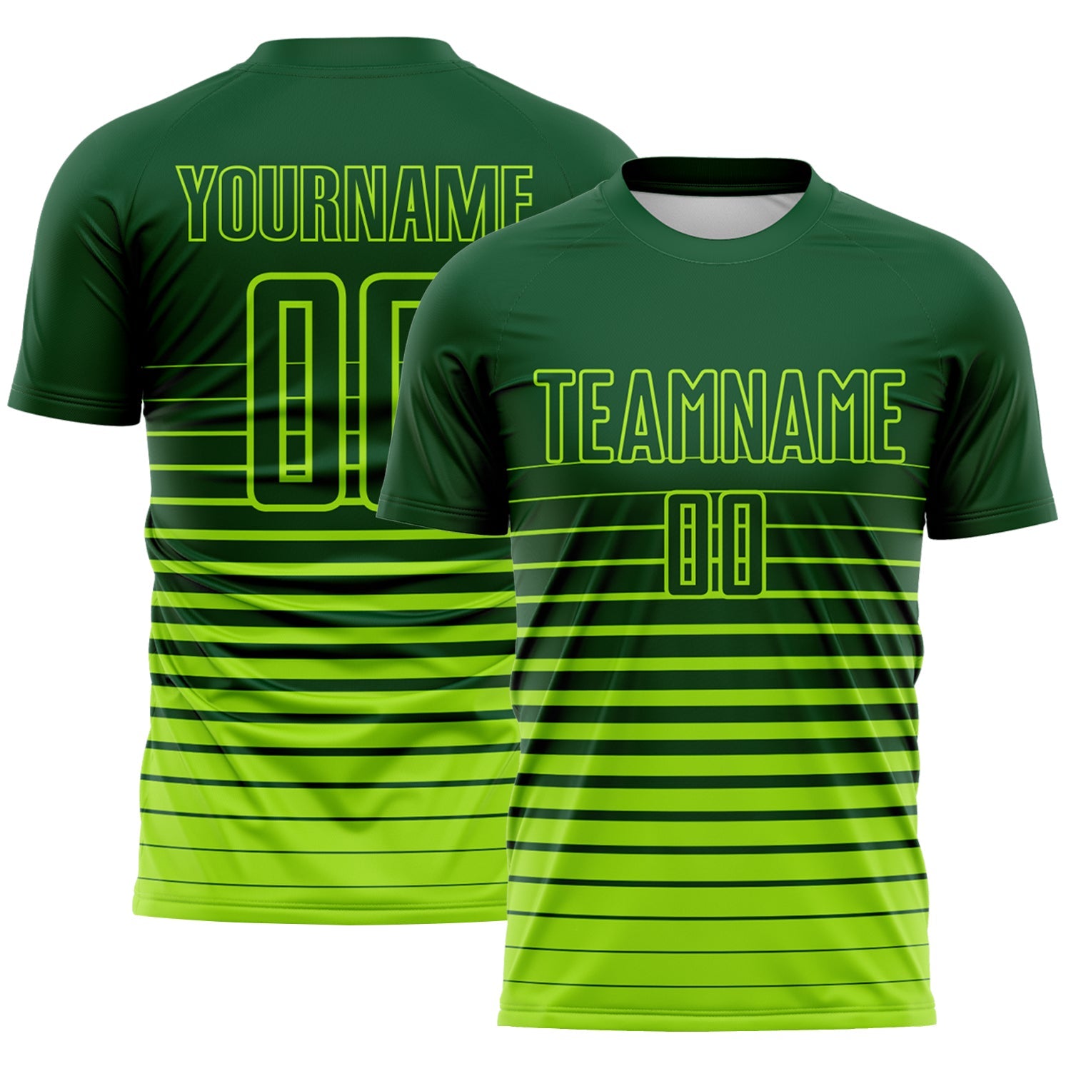 Custom Green Neon Green Gradient Pinstripe Sublimation Soccer Uniform Jersey - Main View