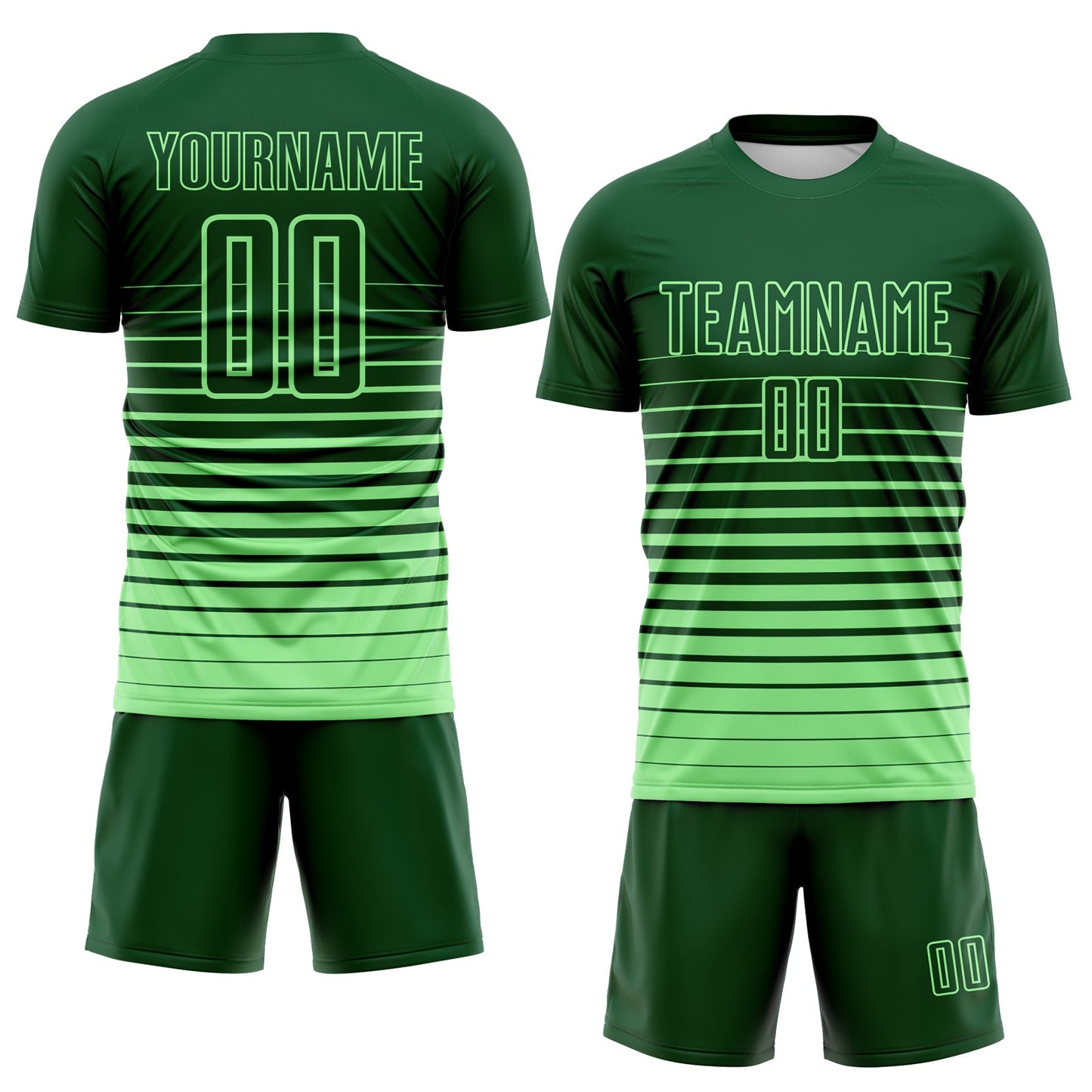 Custom Green Pea Green Gradient Pinstripe Sublimation Soccer Uniform Jersey view 2