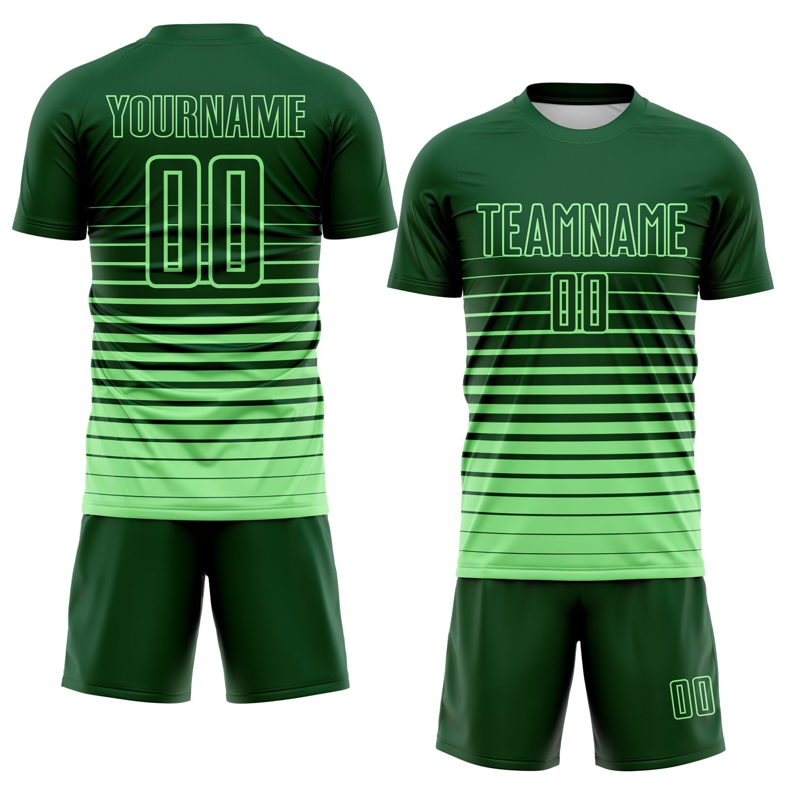 Custom Green Pea Green Gradient Pinstripe Sublimation Soccer Uniform Jersey view 2