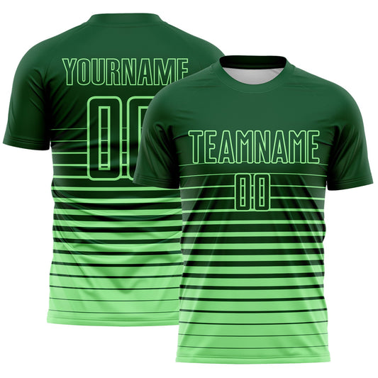 Custom Green Pea Green Gradient Pinstripe Sublimation Soccer Uniform Jersey - Main View