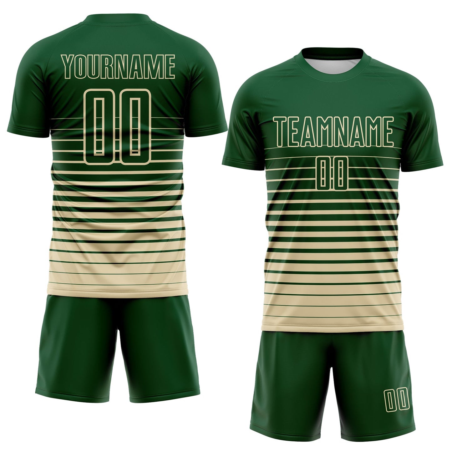 Custom Green Cream Gradient Pinstripe Sublimation Soccer Uniform Jersey view 2