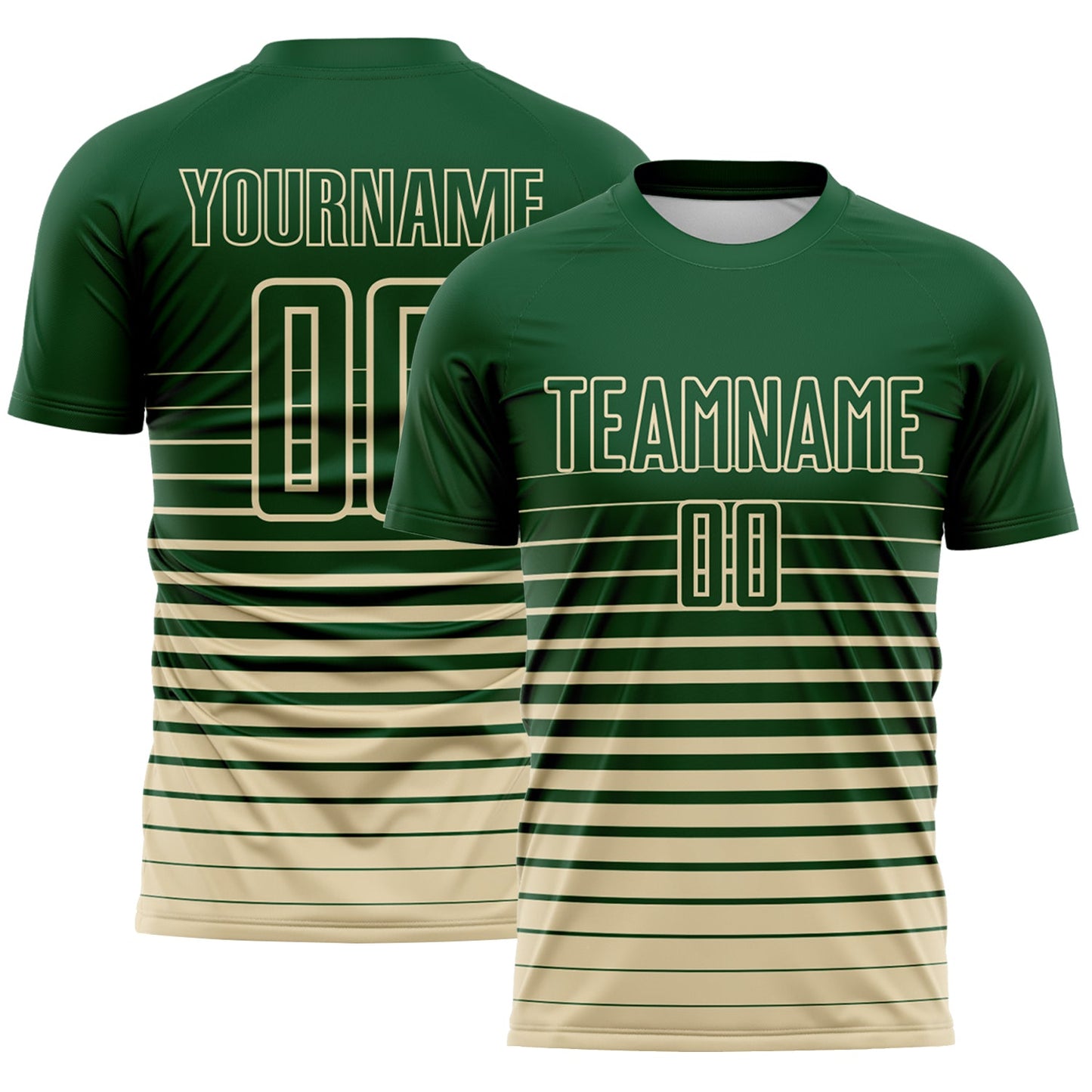 Custom Green Cream Gradient Pinstripe Sublimation Soccer Uniform Jersey - Main View