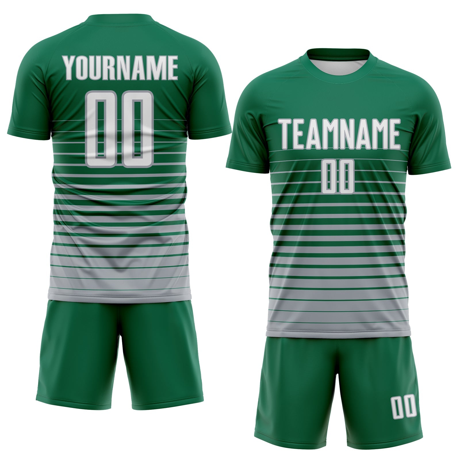 Custom Kelly Green White-Gray Gradient Pinstripe Sublimation Soccer Uniform Jersey view 2