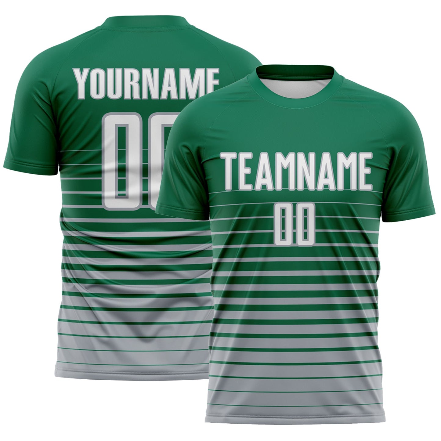 Custom Kelly Green White-Gray Gradient Pinstripe Sublimation Soccer Uniform Jersey - Main View