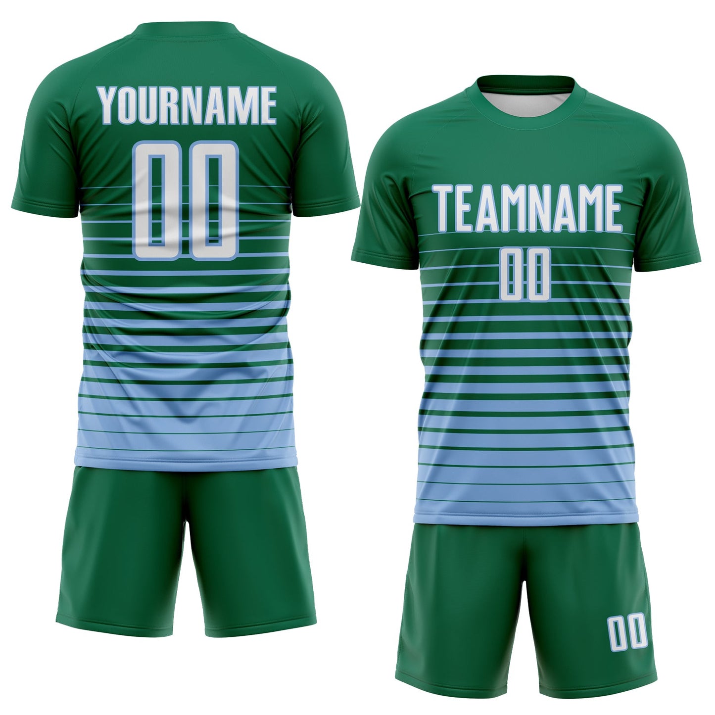 Custom Kelly Green White-Light Blue Gradient Pinstripe Sublimation Soccer Uniform Jersey view 2