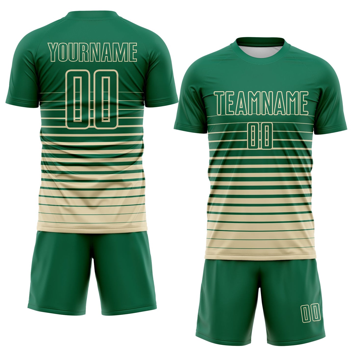 Custom Kelly Green Cream Gradient Pinstripe Sublimation Soccer Uniform Jersey view 2