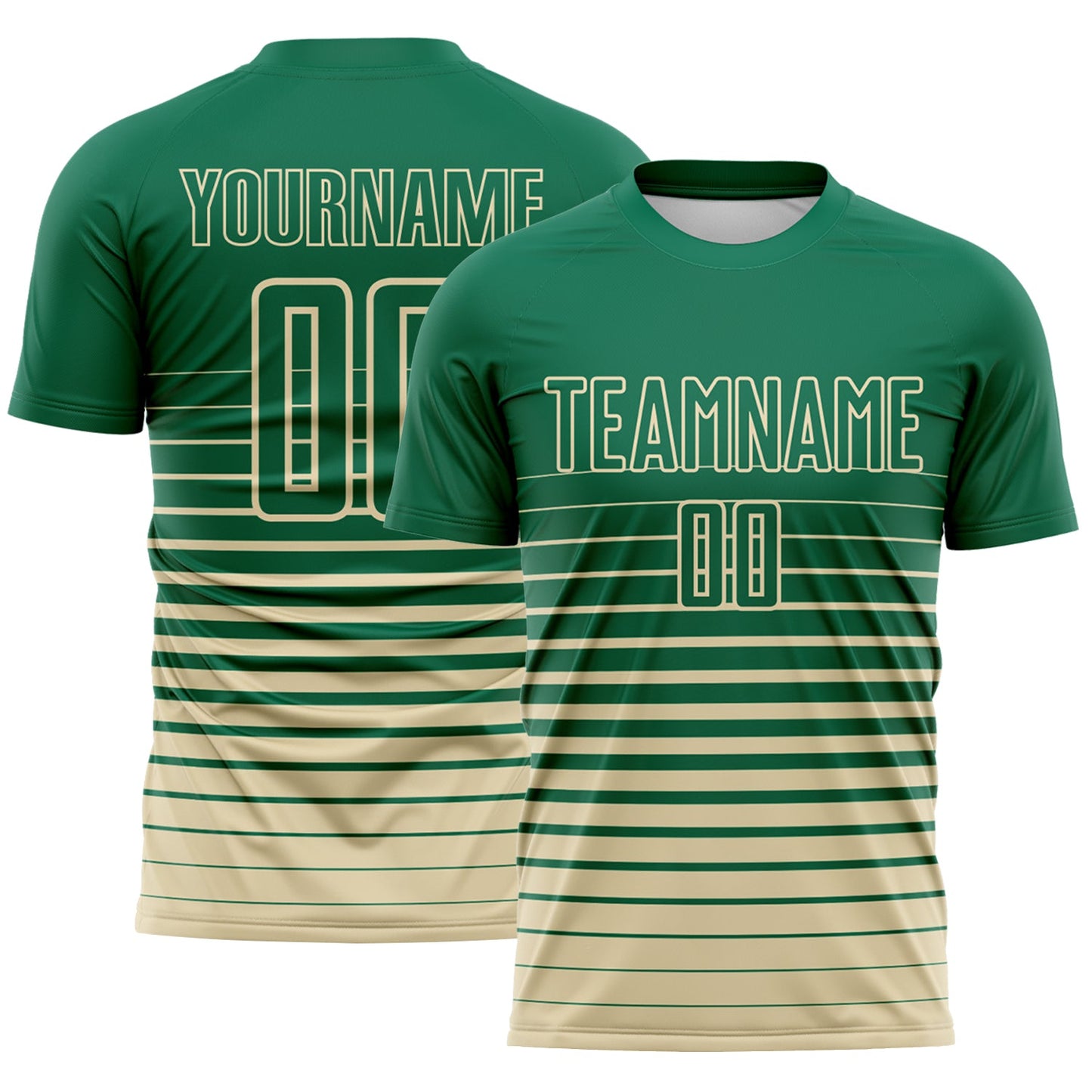 Custom Kelly Green Cream Gradient Pinstripe Sublimation Soccer Uniform Jersey - Main View
