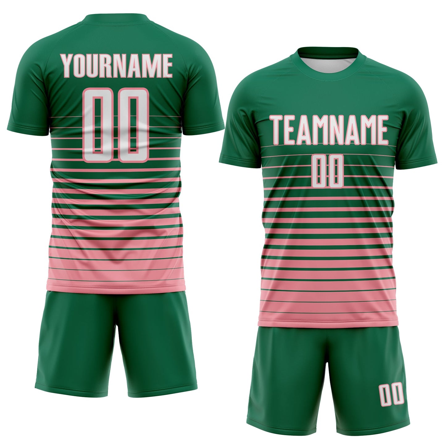 Custom Kelly Green White-Medium Pink Gradient Pinstripe Sublimation Soccer Uniform Jersey view 2