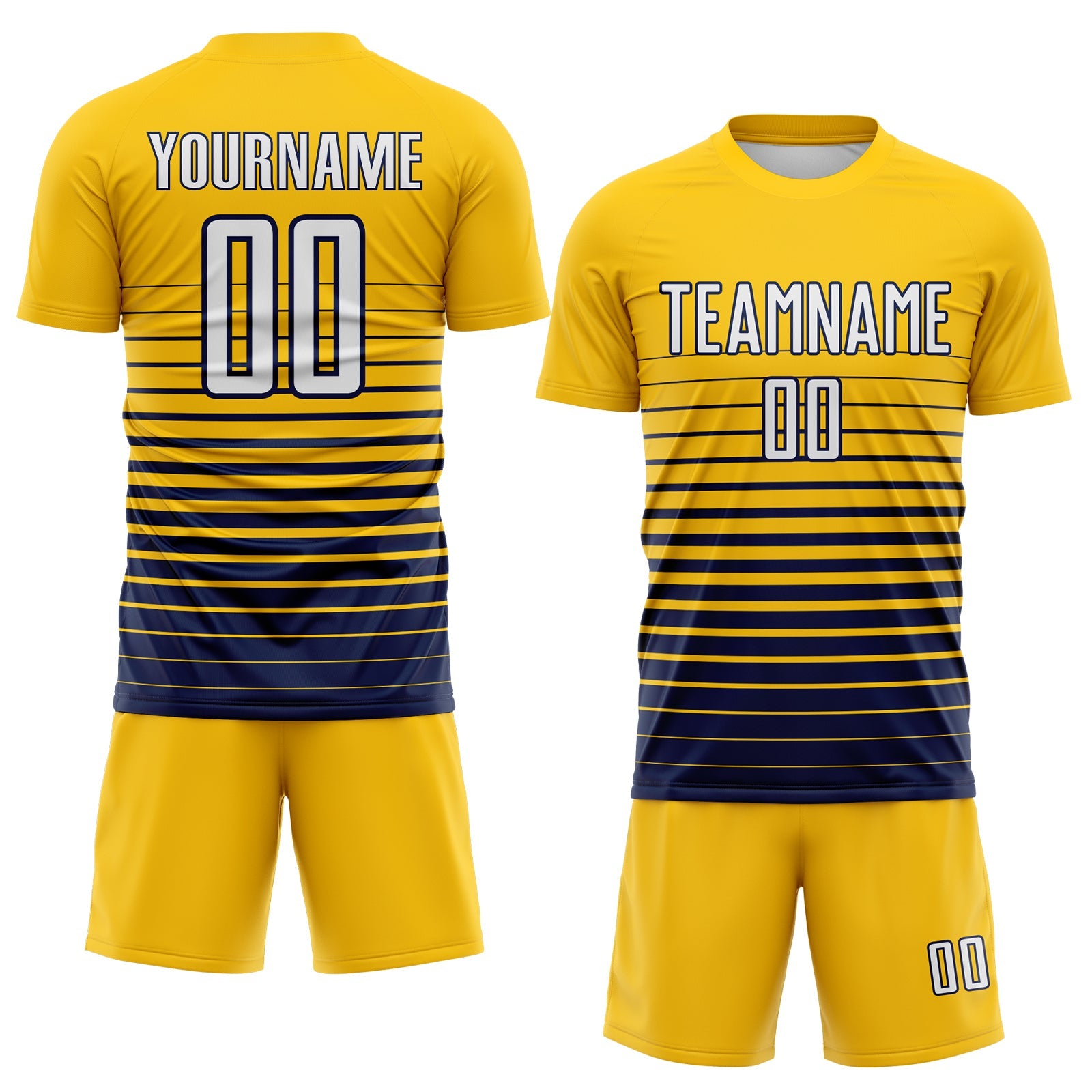 Custom Yellow White-Navy Gradient Pinstripe Sublimation Soccer Uniform Jersey view 2
