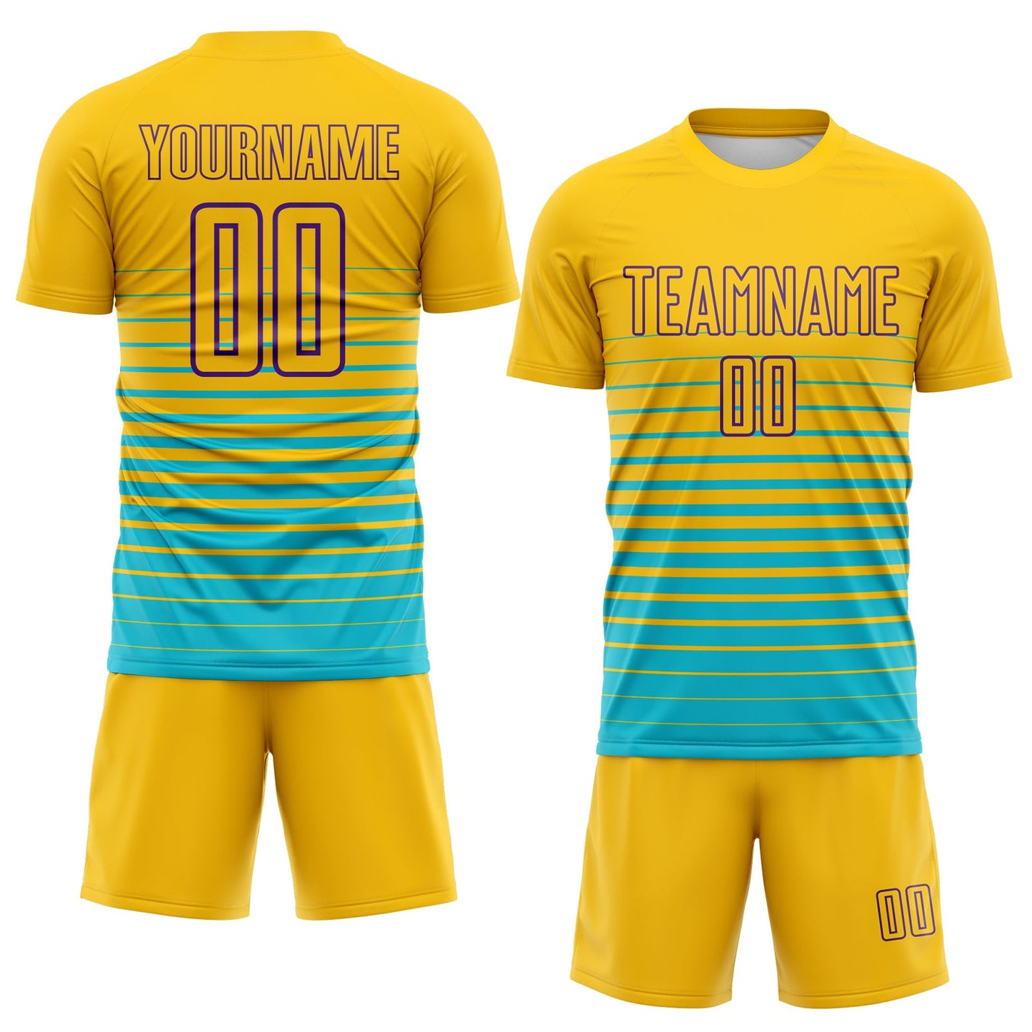 Custom Yellow Purple-Lakes Blue Gradient Pinstripe Sublimation Soccer Uniform Jersey view 2