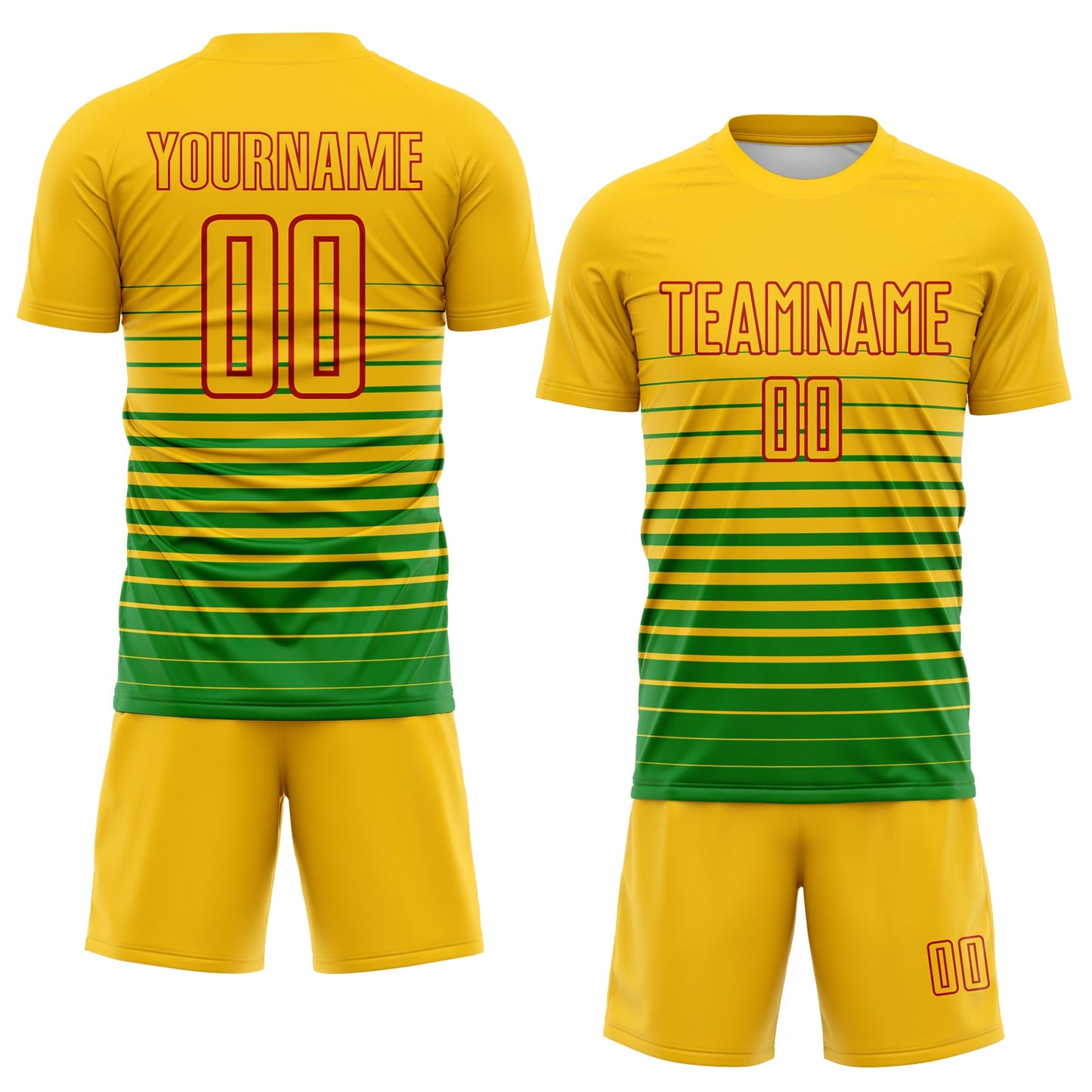 Custom Yellow Red-Grass Green Gradient Pinstripe Sublimation Soccer Uniform Jersey view 2