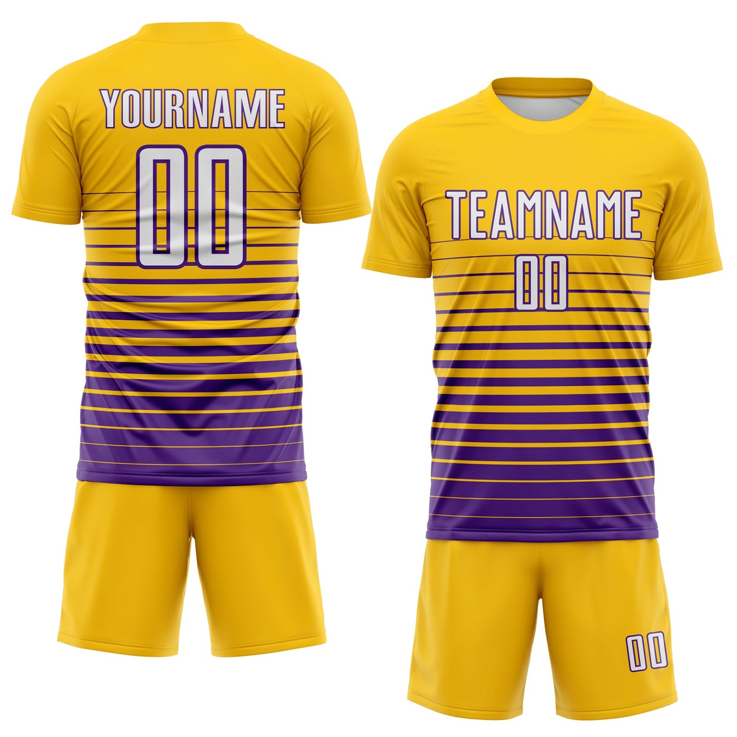 Custom Yellow White-Purple Gradient Pinstripe Sublimation Soccer Uniform Jersey view 2