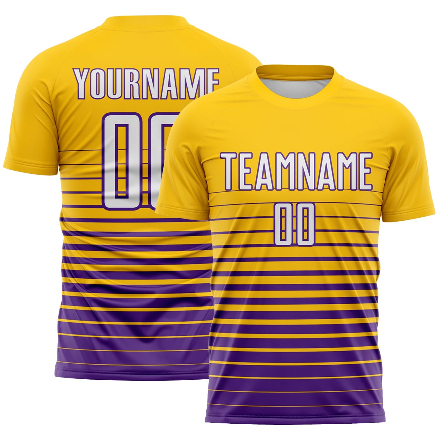 Custom Yellow White-Purple Gradient Pinstripe Sublimation Soccer Uniform Jersey - Main View