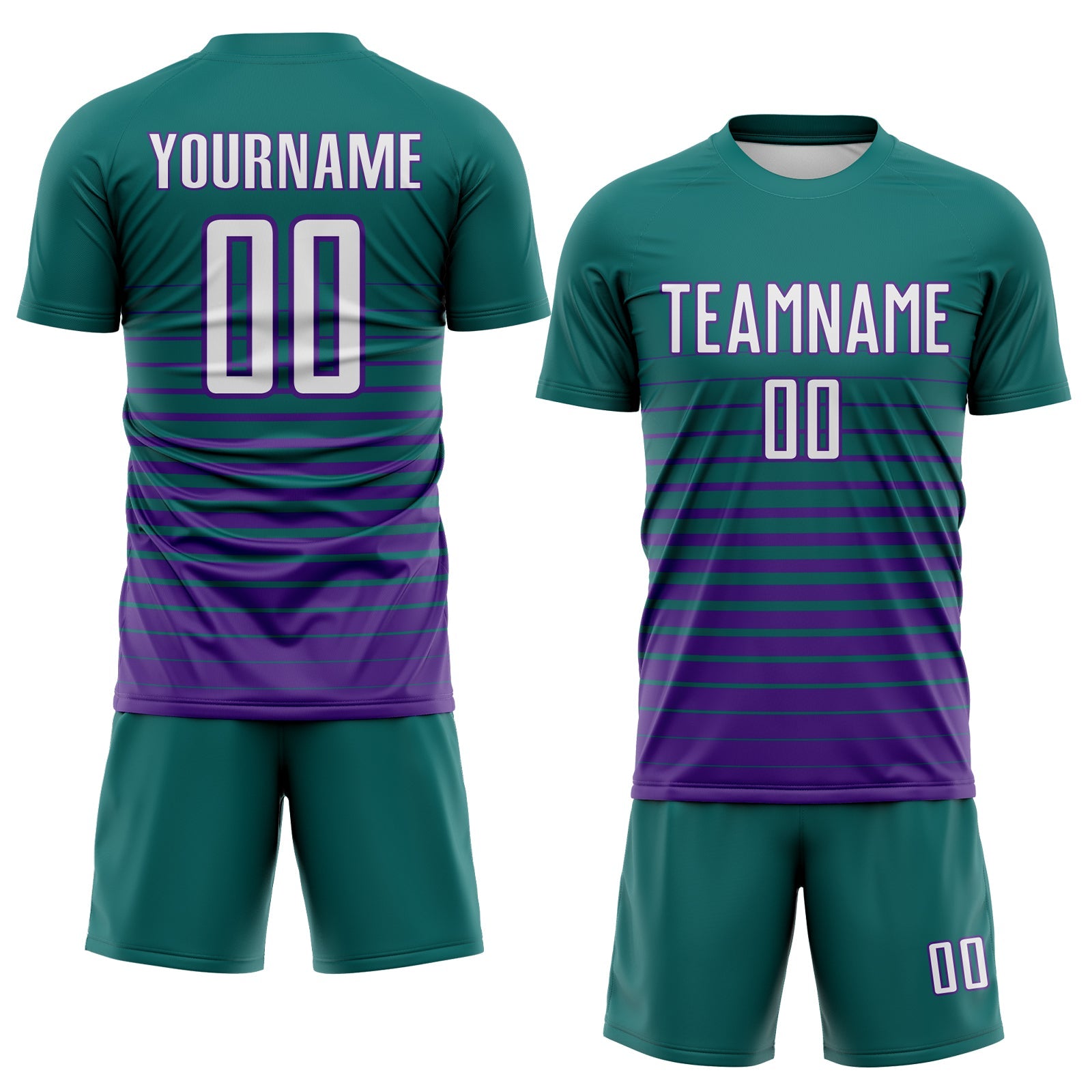 Custom Teal White-Purple Gradient Pinstripe Sublimation Soccer Uniform Jersey view 2