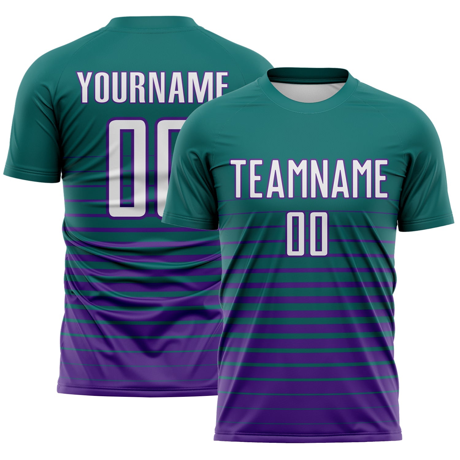 Custom Teal White-Purple Gradient Pinstripe Sublimation Soccer Uniform Jersey - Main View