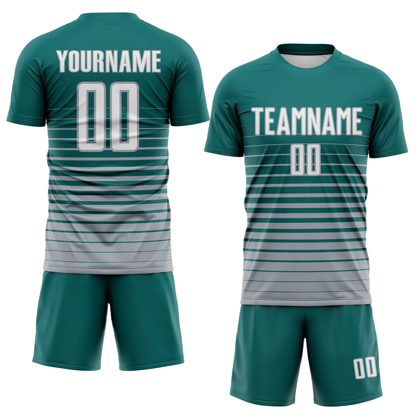 Custom Teal White-Gray Gradient Pinstripe Sublimation Soccer Uniform Jersey view 2