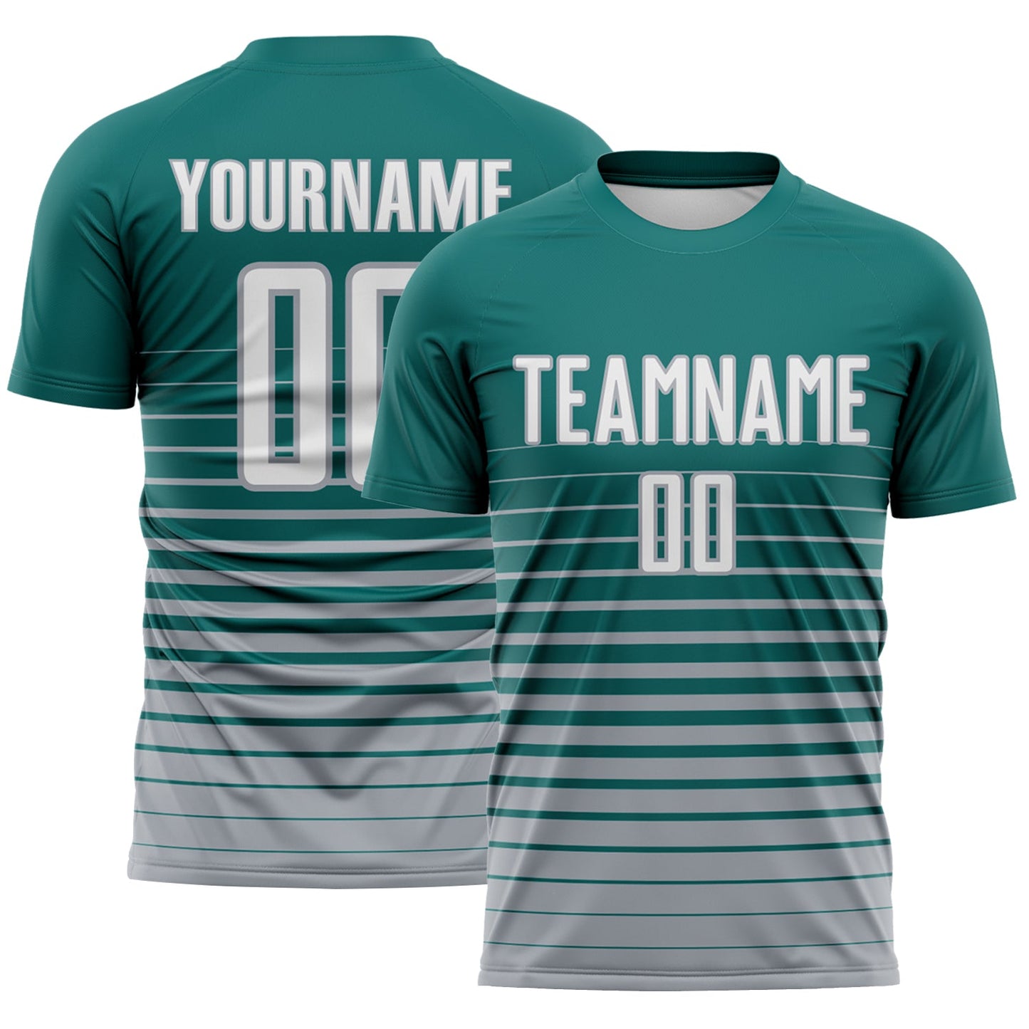 Custom Teal White-Gray Gradient Pinstripe Sublimation Soccer Uniform Jersey - Main View