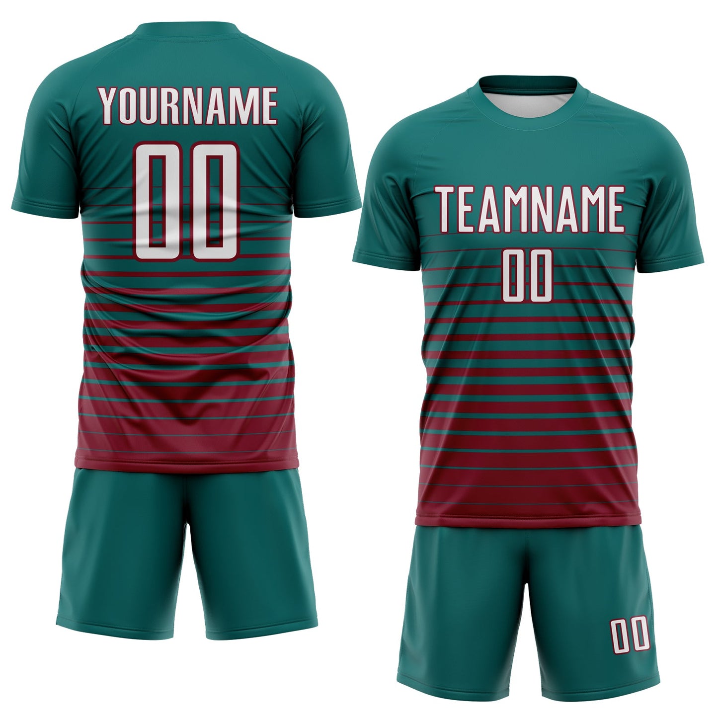 Custom Teal White-Crimson Gradient Pinstripe Sublimation Soccer Uniform Jersey view 2