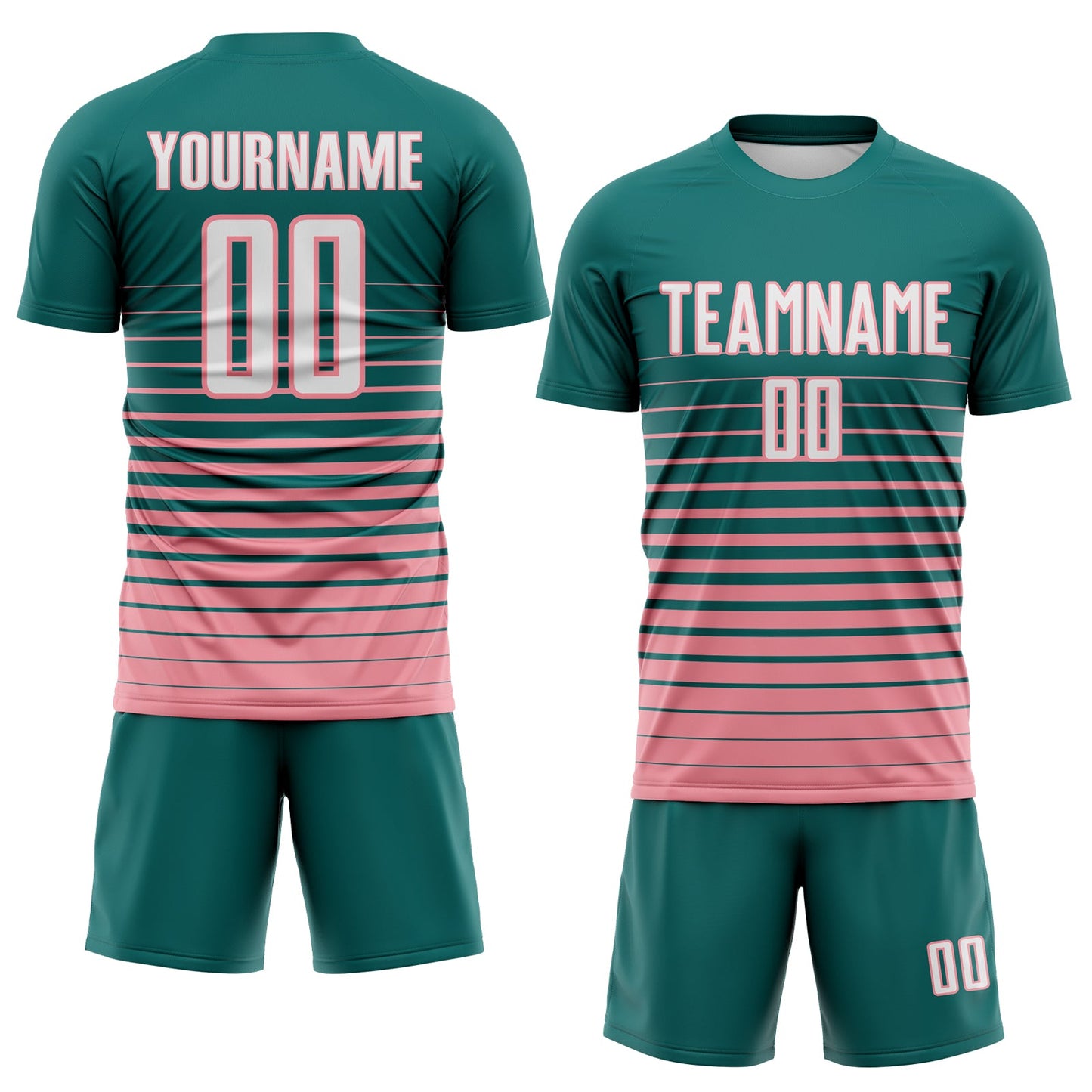 Custom Teal White-Medium Pink Gradient Pinstripe Sublimation Soccer Uniform Jersey view 2