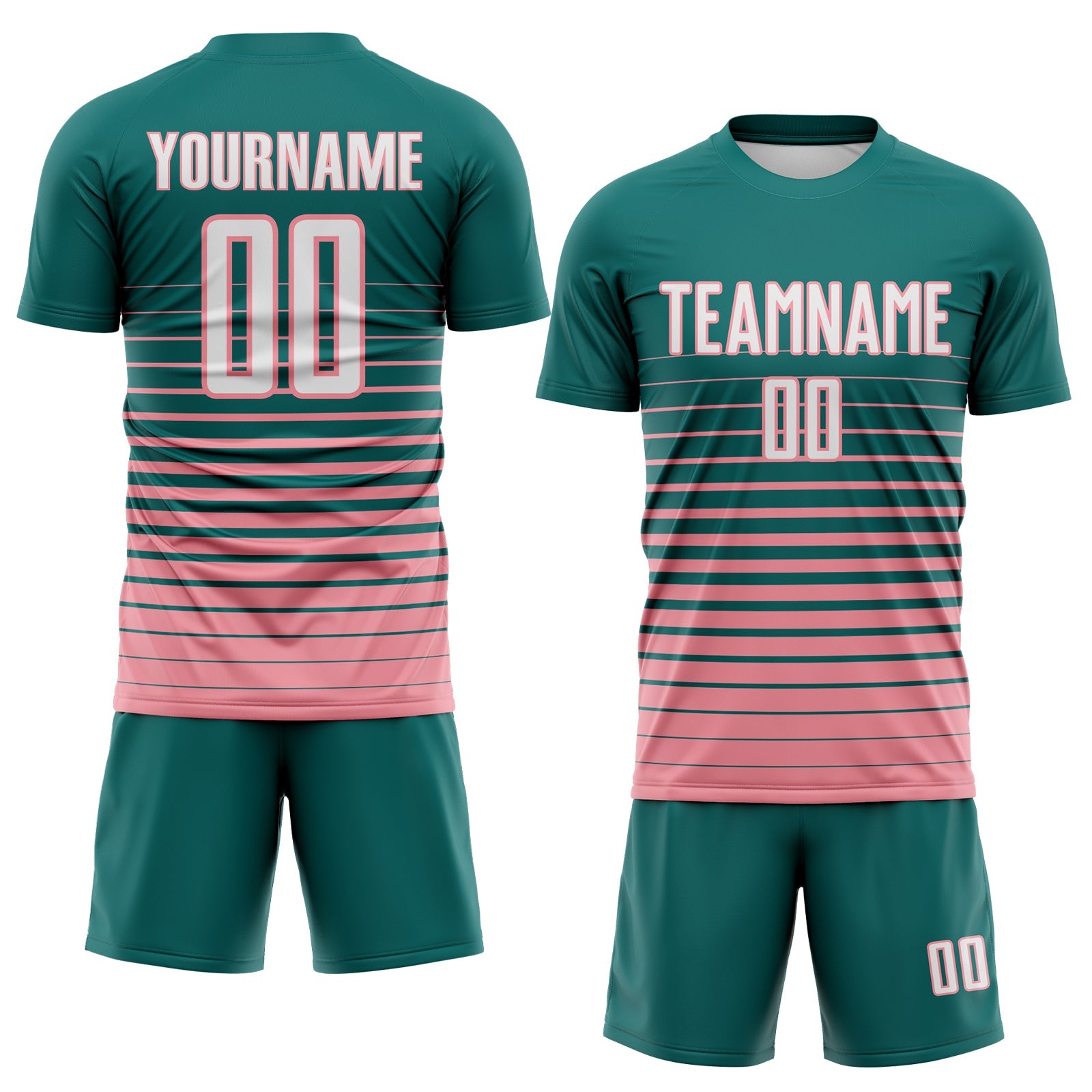 Custom Teal White-Medium Pink Gradient Pinstripe Sublimation Soccer Uniform Jersey view 2