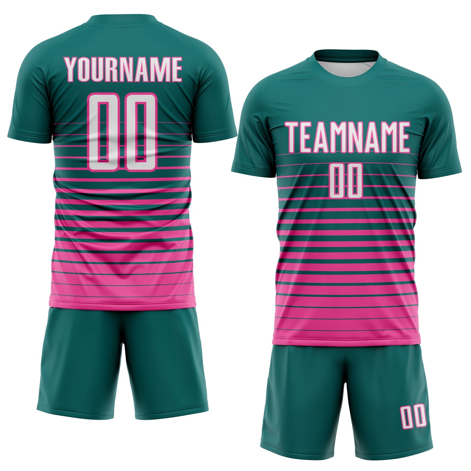 Custom Teal White-Pink Gradient Pinstripe Sublimation Soccer Uniform Jersey view 2