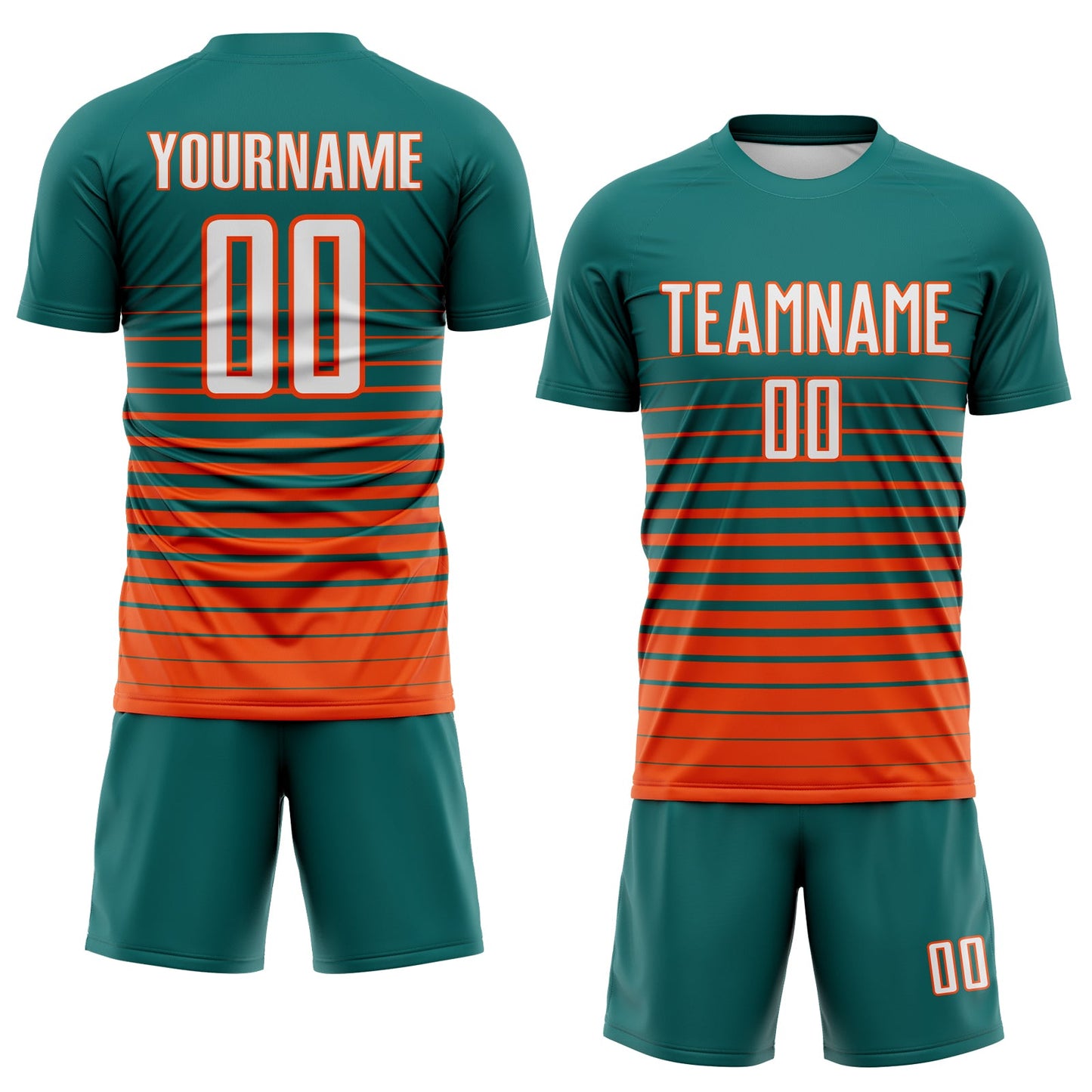 Custom Teal White-Orange Gradient Pinstripe Sublimation Soccer Uniform Jersey view 2