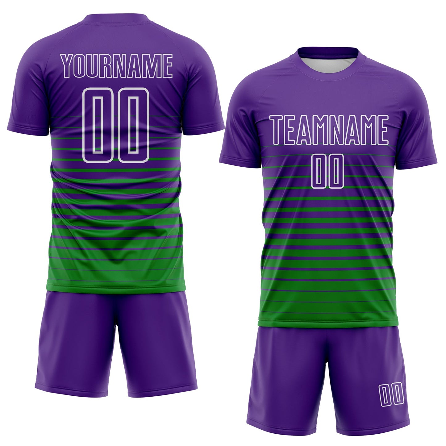 Custom Purple White-Grass Green Gradient Pinstripe Sublimation Soccer Uniform Jersey view 2
