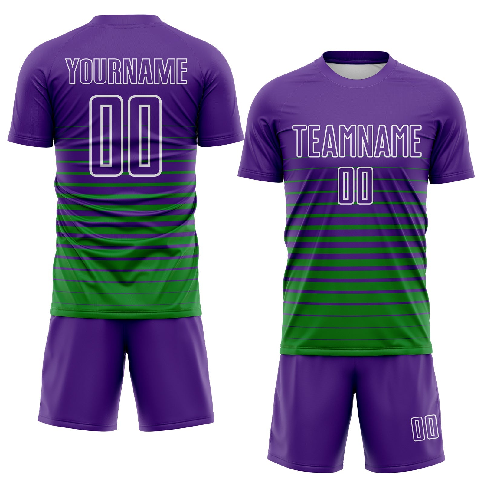 Custom Purple White-Grass Green Gradient Pinstripe Sublimation Soccer Uniform Jersey view 2