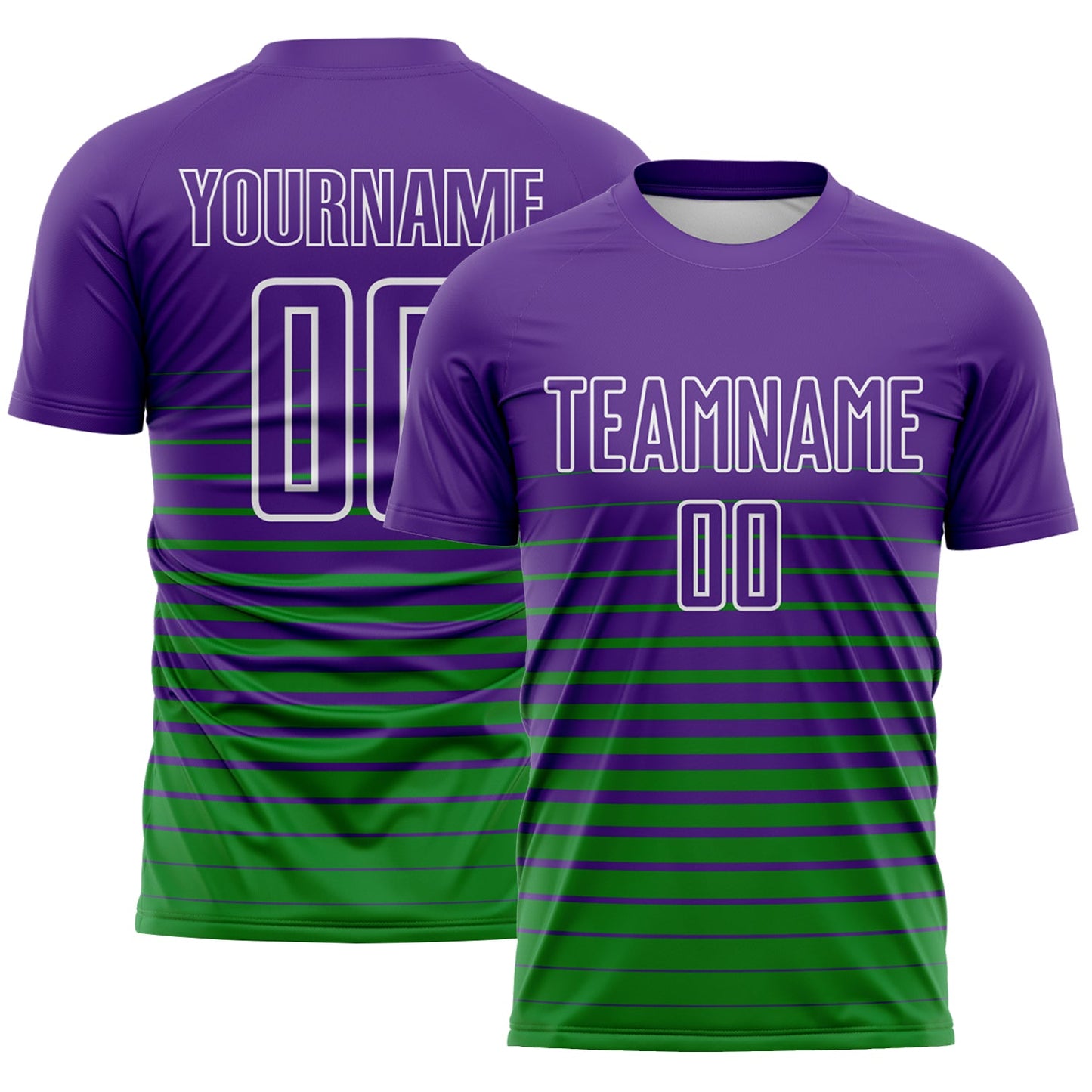 Custom Purple White-Grass Green Gradient Pinstripe Sublimation Soccer Uniform Jersey - Main View