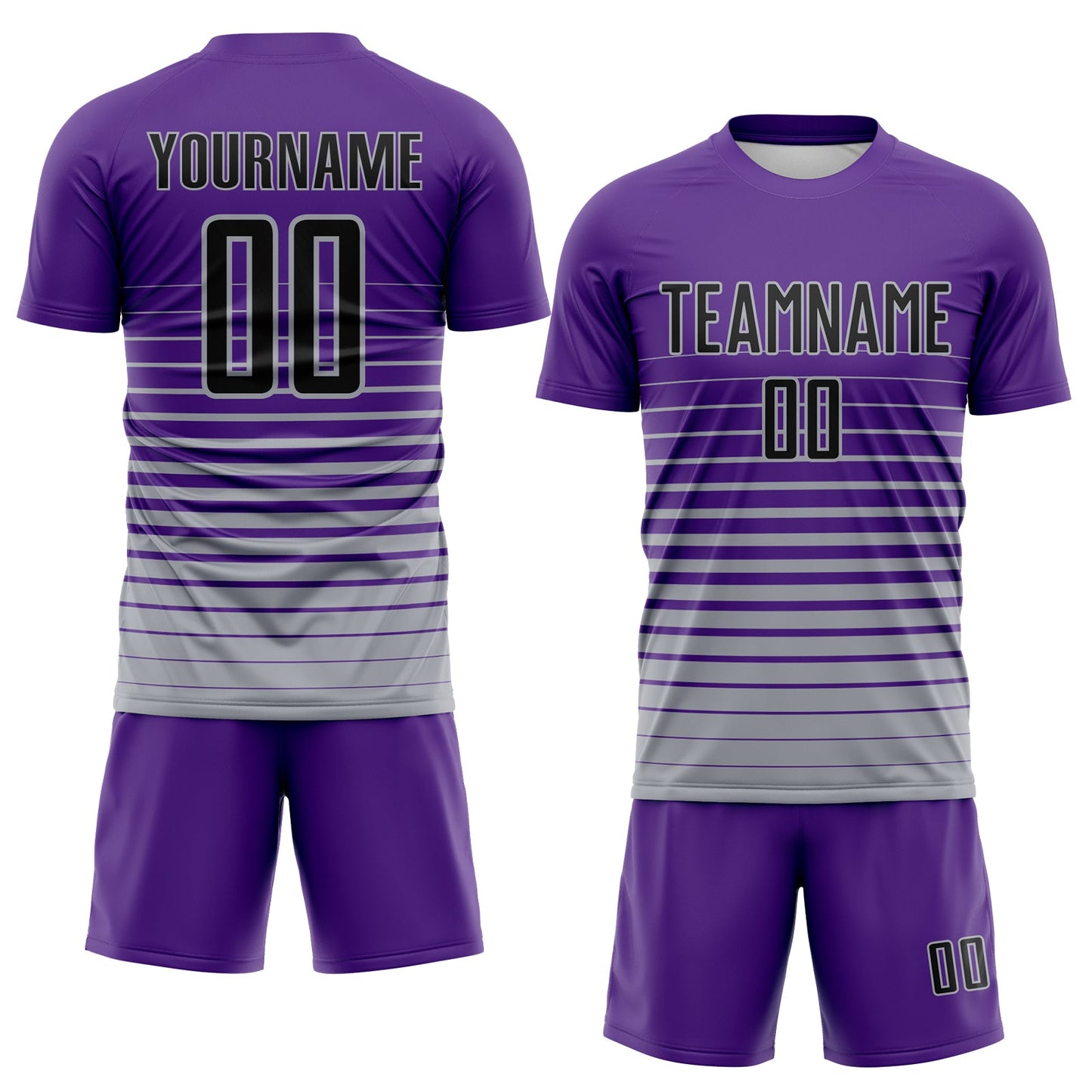 Custom Purple Black-Gray Gradient Pinstripe Sublimation Soccer Uniform Jersey view 2