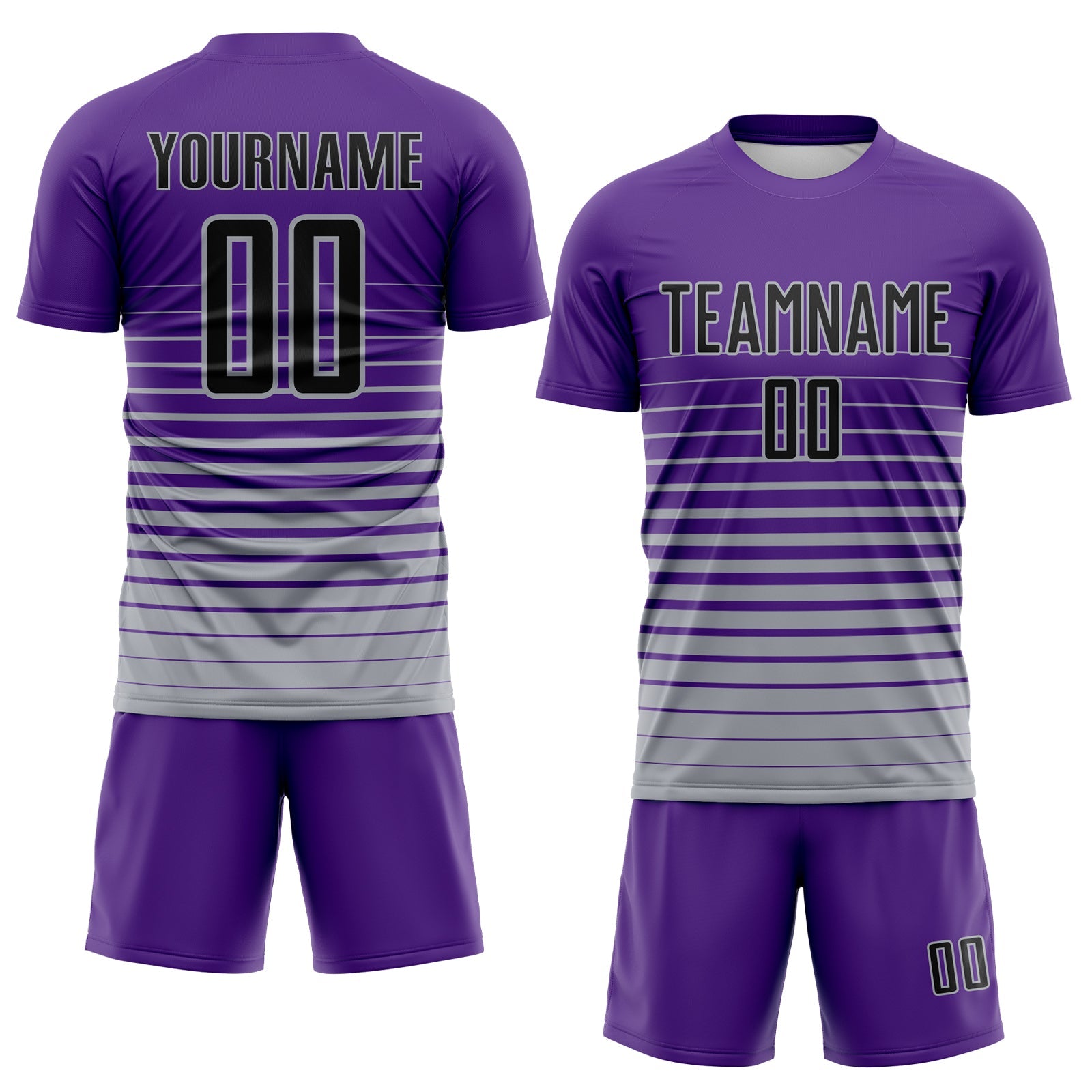 Custom Purple Black-Gray Gradient Pinstripe Sublimation Soccer Uniform Jersey view 2