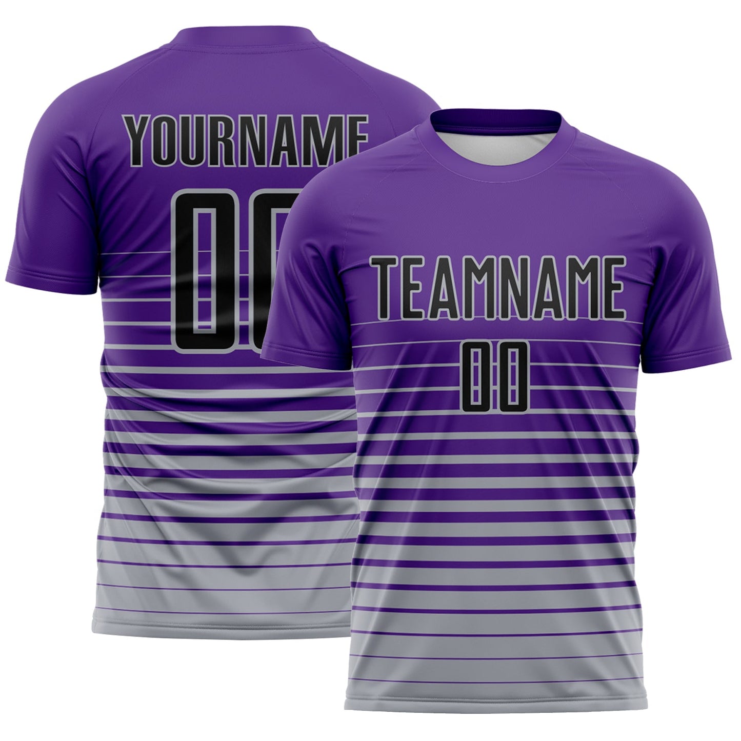 Custom Purple Black-Gray Gradient Pinstripe Sublimation Soccer Uniform Jersey - Main View