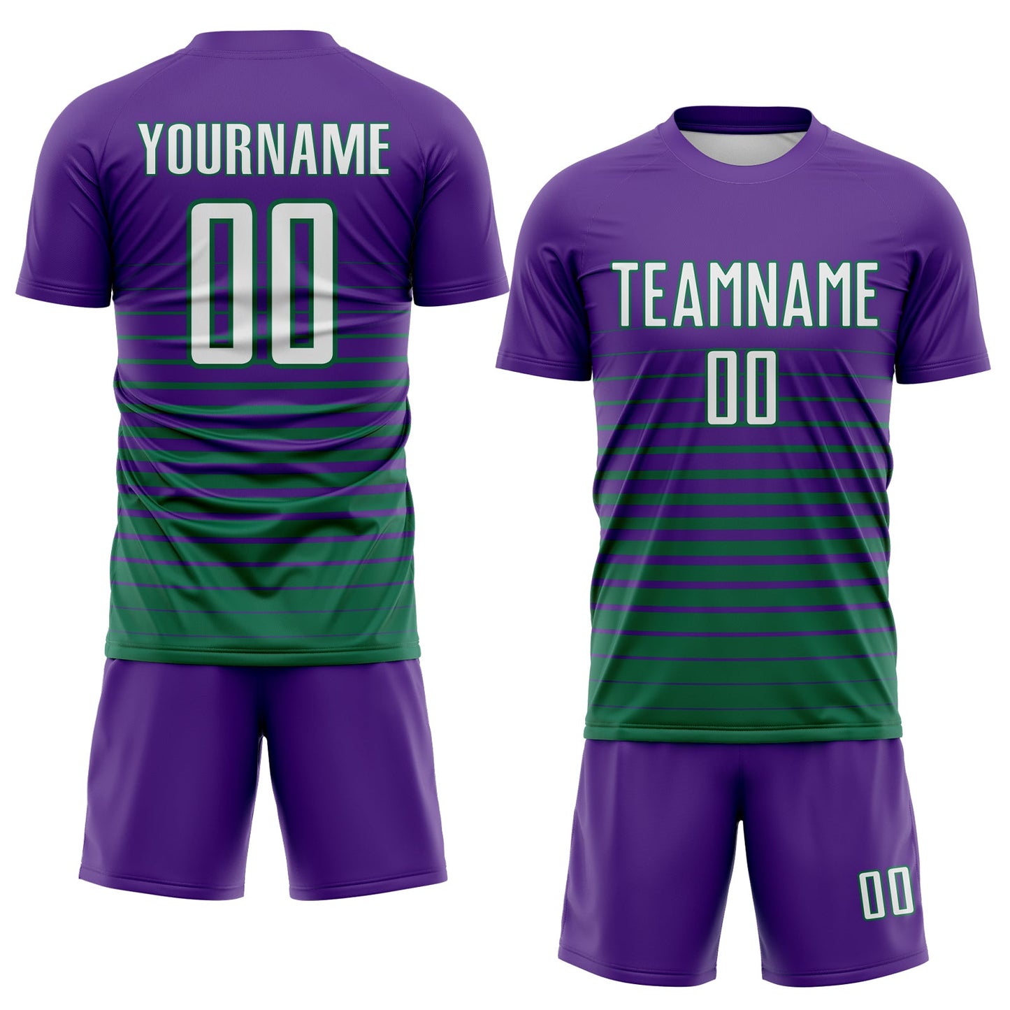 Custom Purple White-Kelly Green Gradient Pinstripe Sublimation Soccer Uniform Jersey view 2