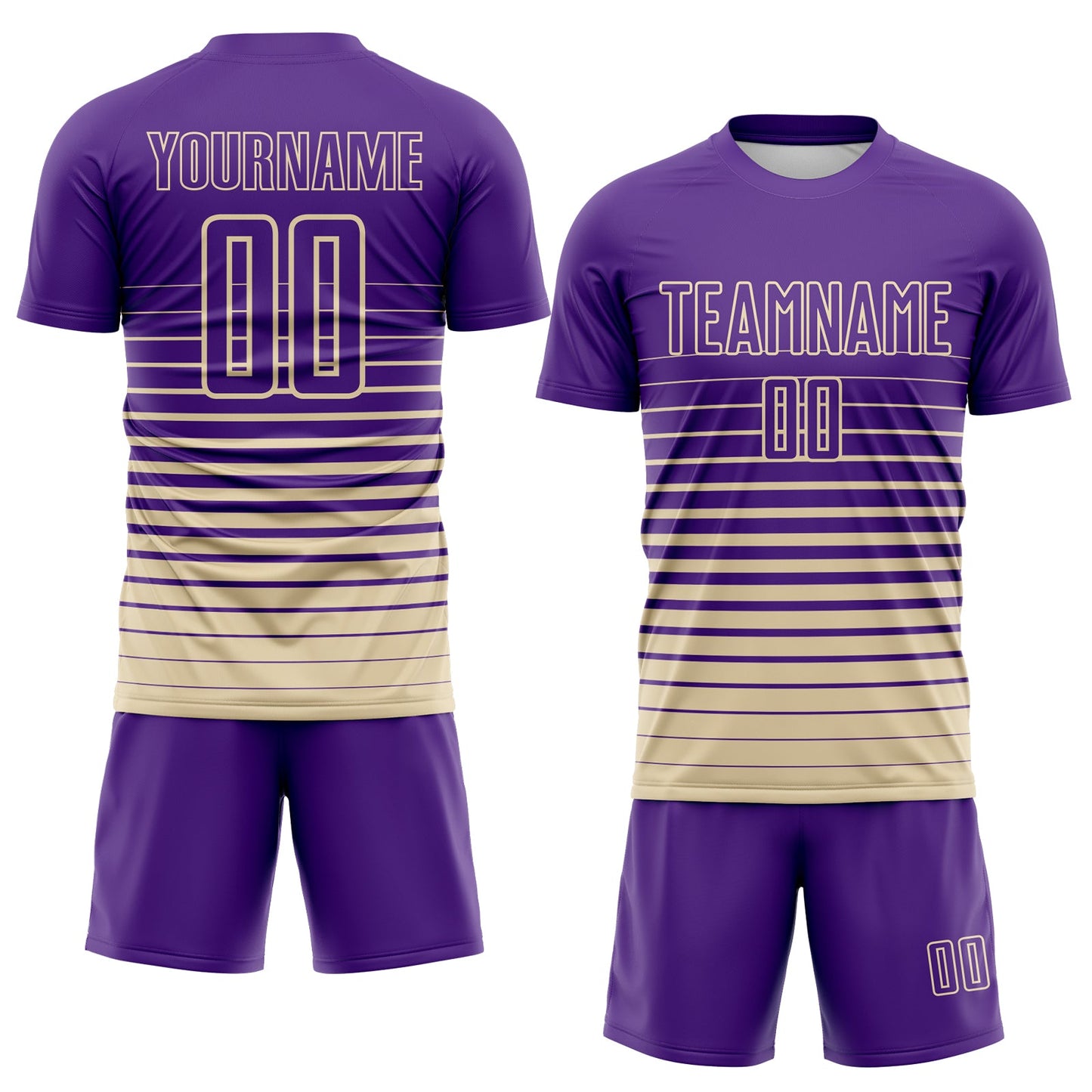 Custom Purple Cream Gradient Pinstripe Sublimation Soccer Uniform Jersey view 2