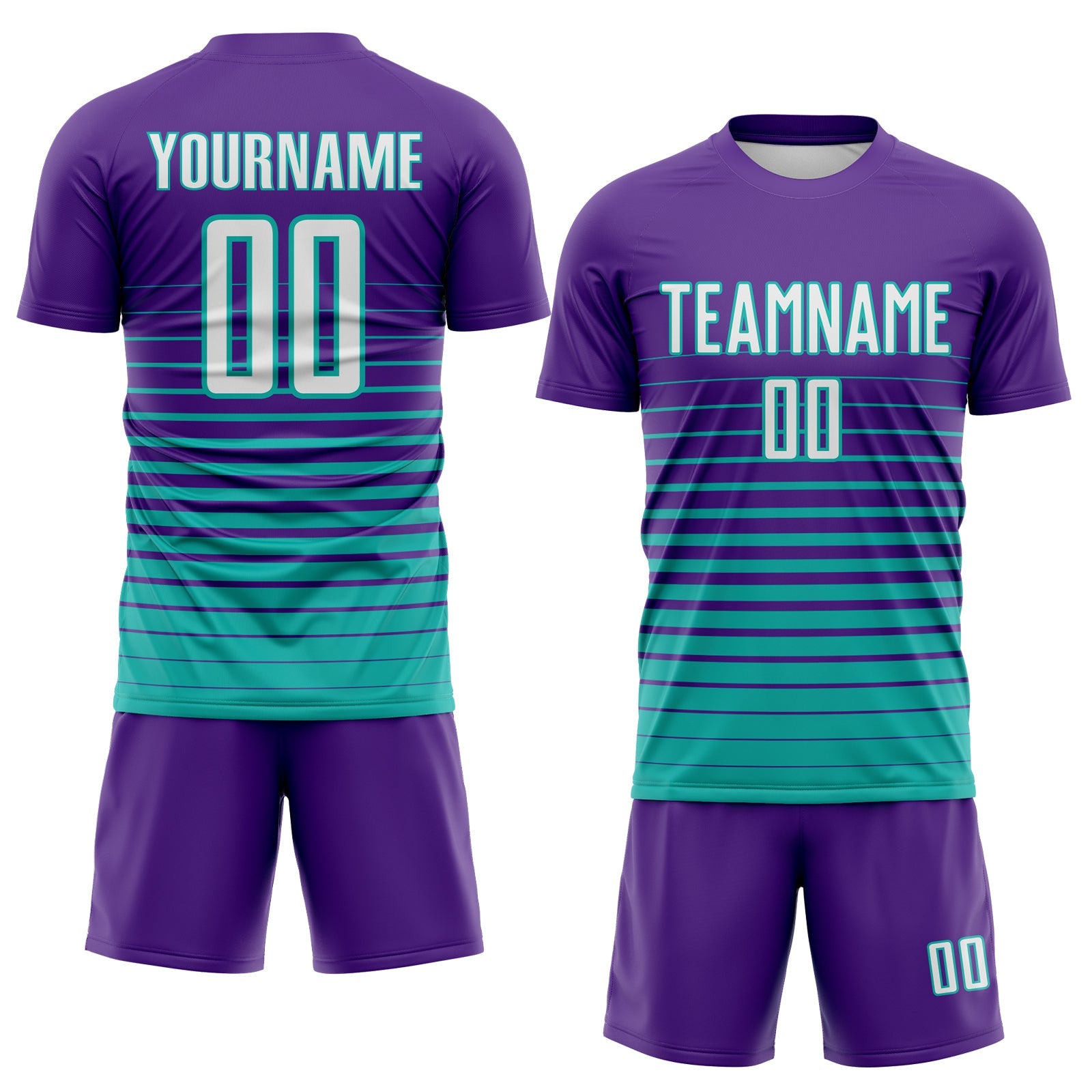 Custom Purple White-Aqua Gradient Pinstripe Sublimation Soccer Uniform Jersey view 2